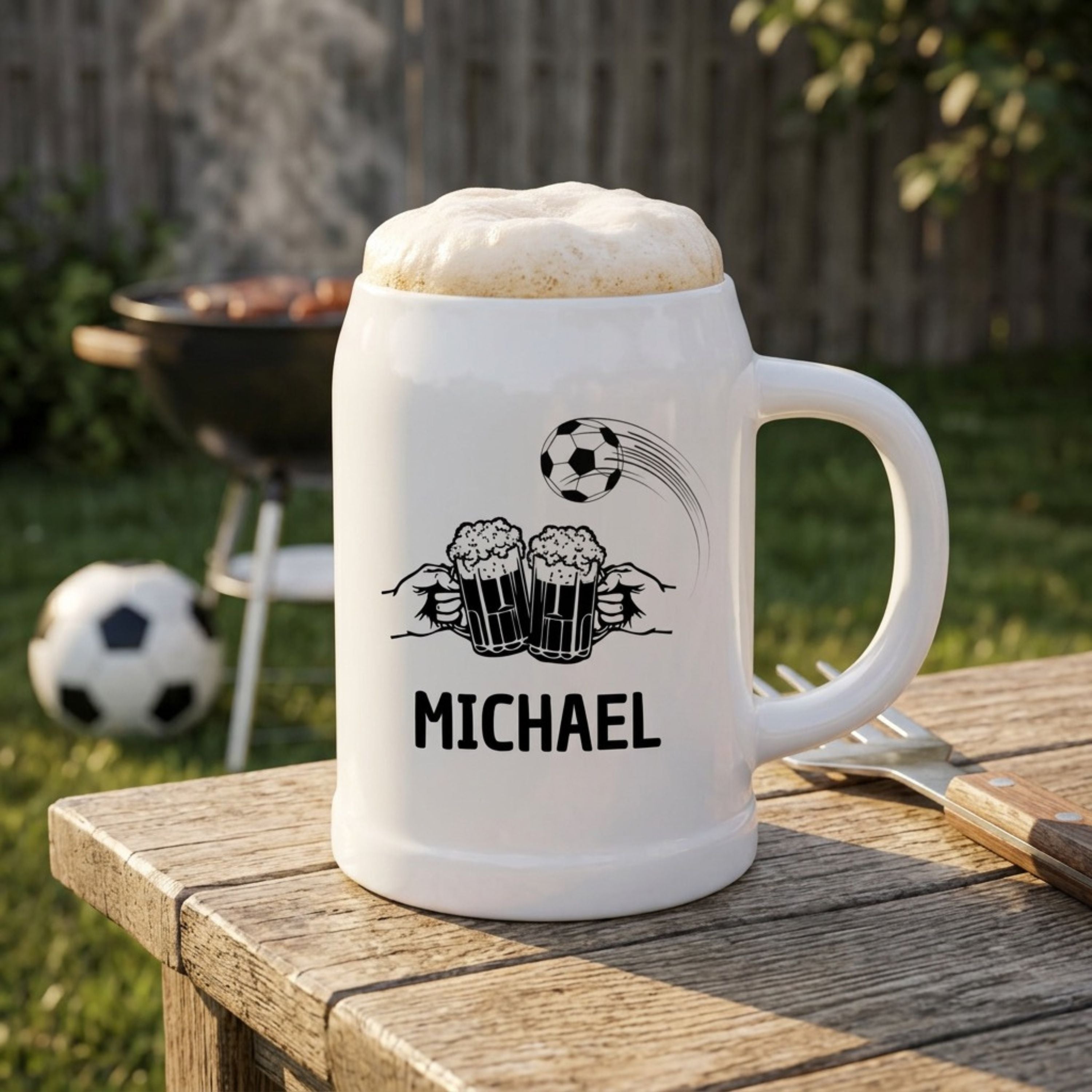 Bierkrug Keramik personalisiert - Fußball