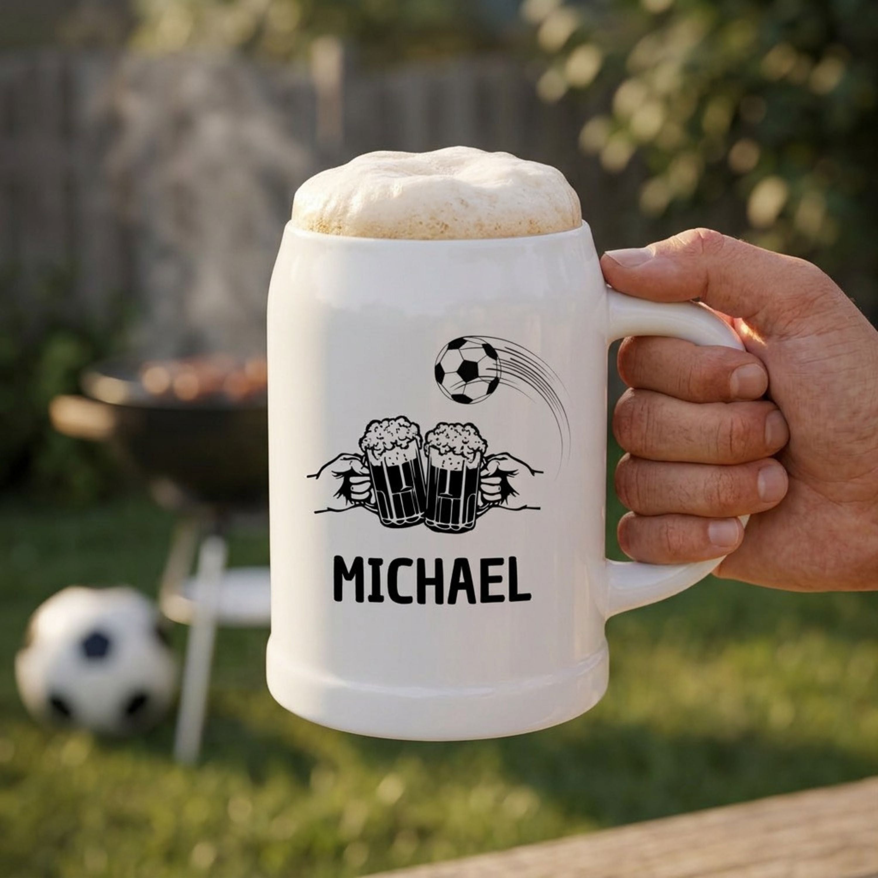 Bierkrug Keramik personalisiert - Fußball