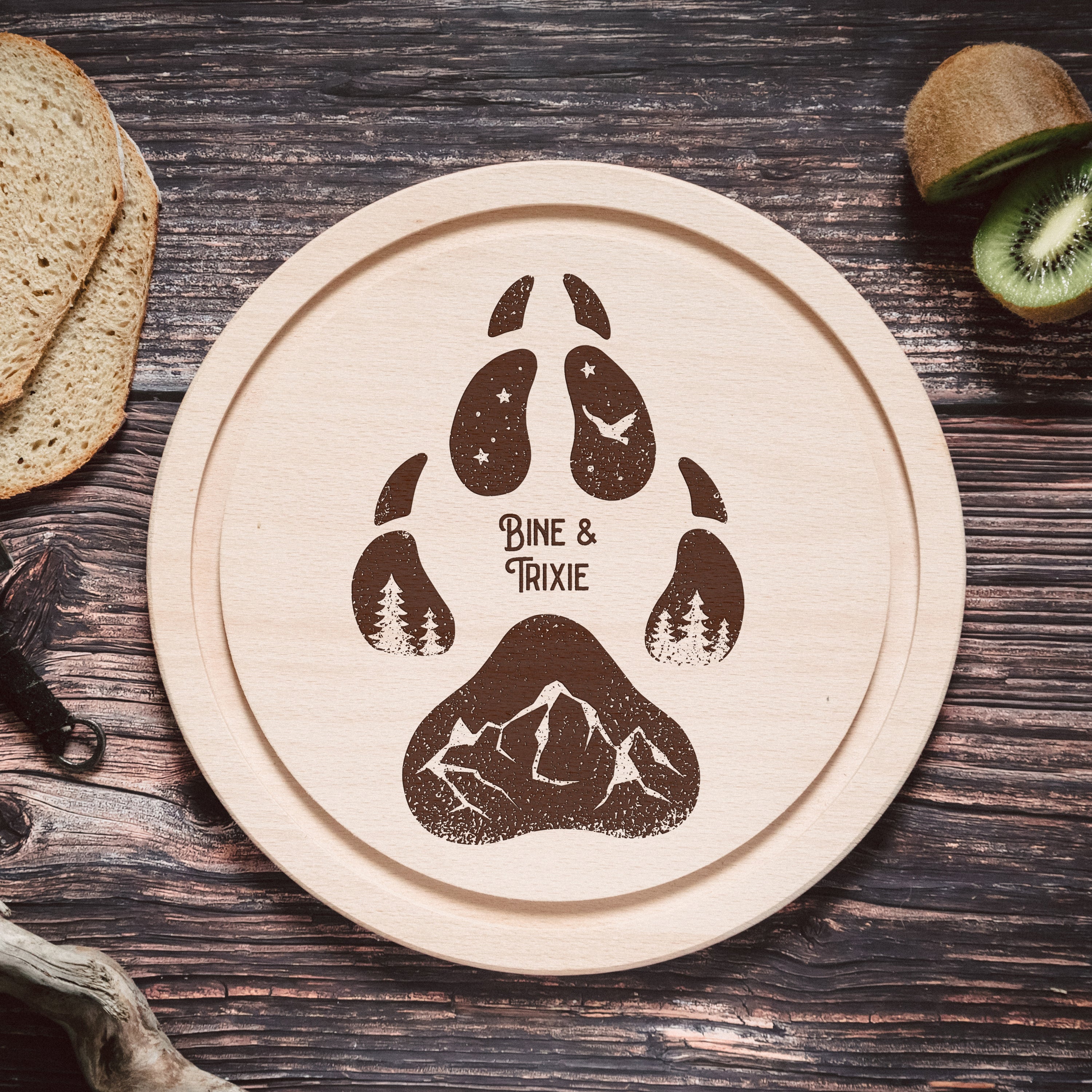 Rundes Holzbrett - Hundepfote