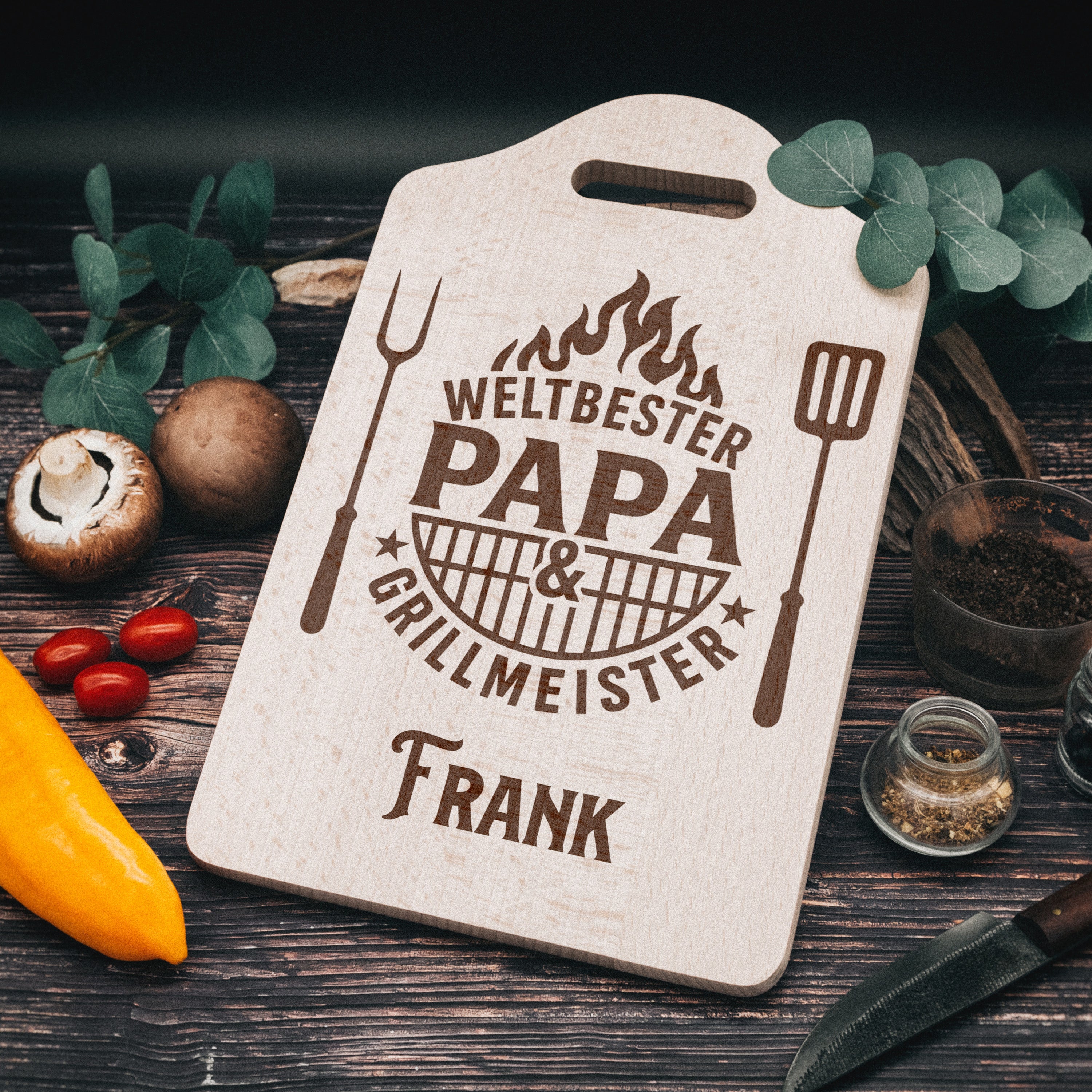 Schneidebrett mit Griffmulde - Weltbester Papa & Grillmeister