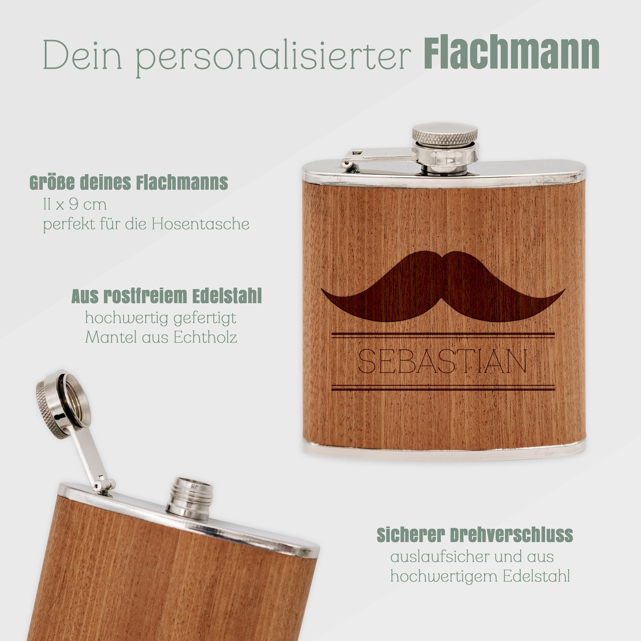 Flachmann personalisiert Holz - Bart