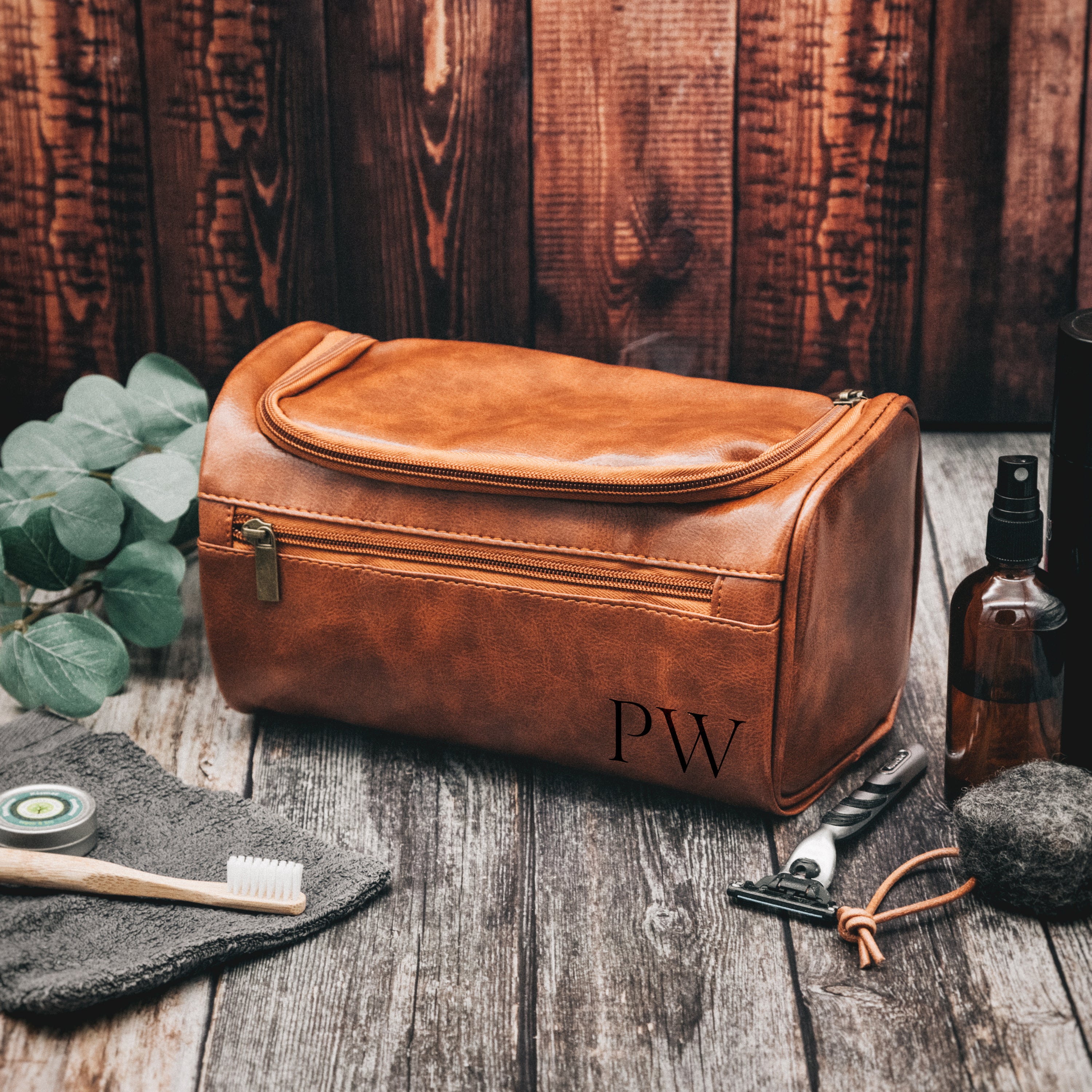 Leder Kulturbeutel - Initialen