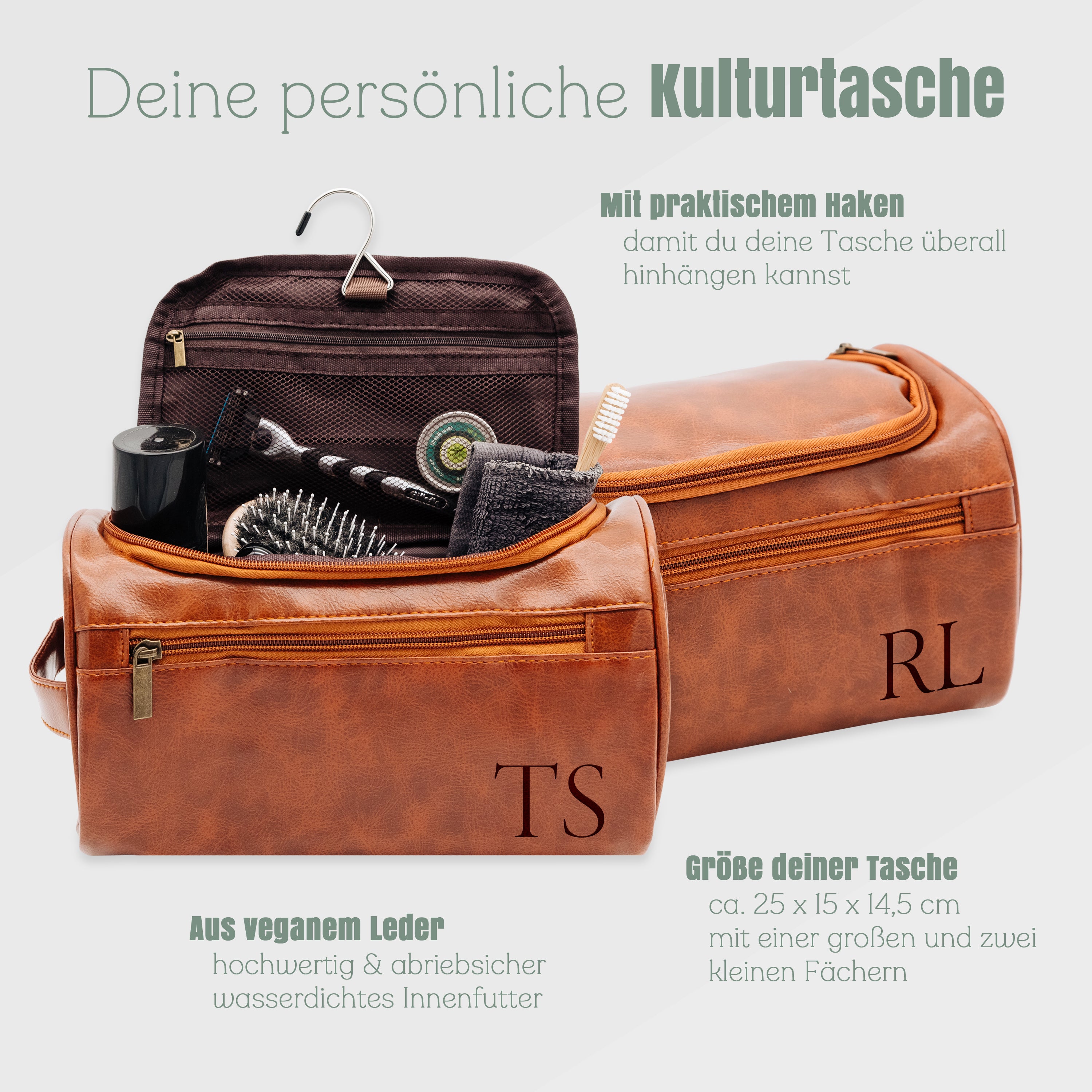 Leder Kulturbeutel - Initialen