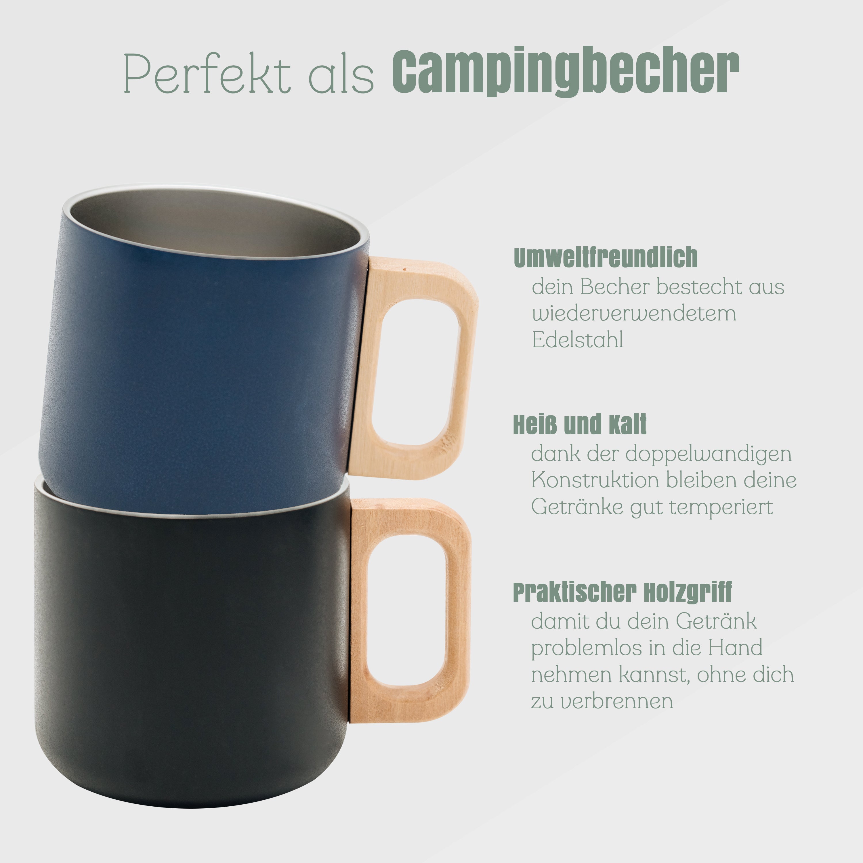 Thermobecher mit Holzgriff - Angelhaken "Petri Heil"