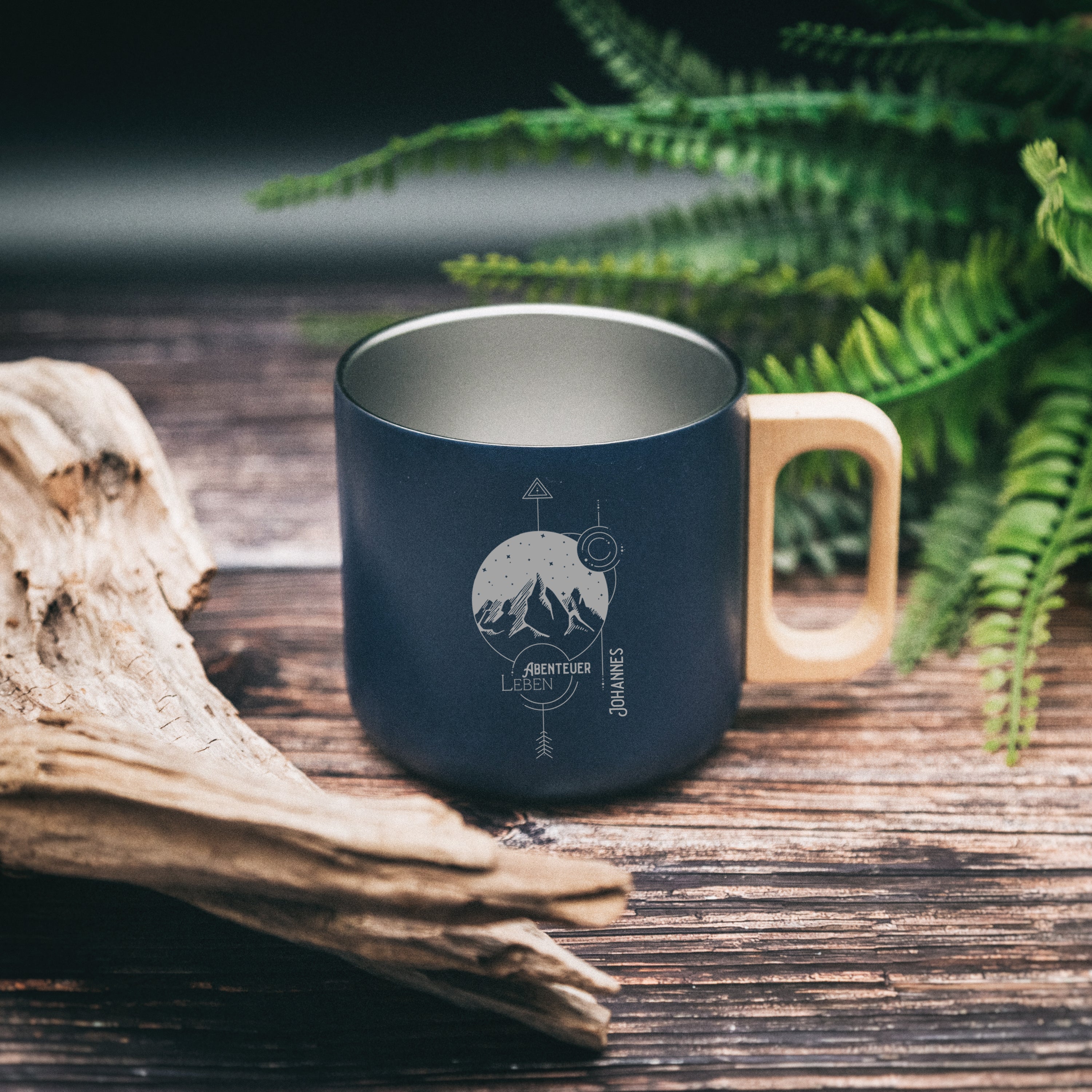 Thermobecher mit Holzgriff - Landschaft Geo