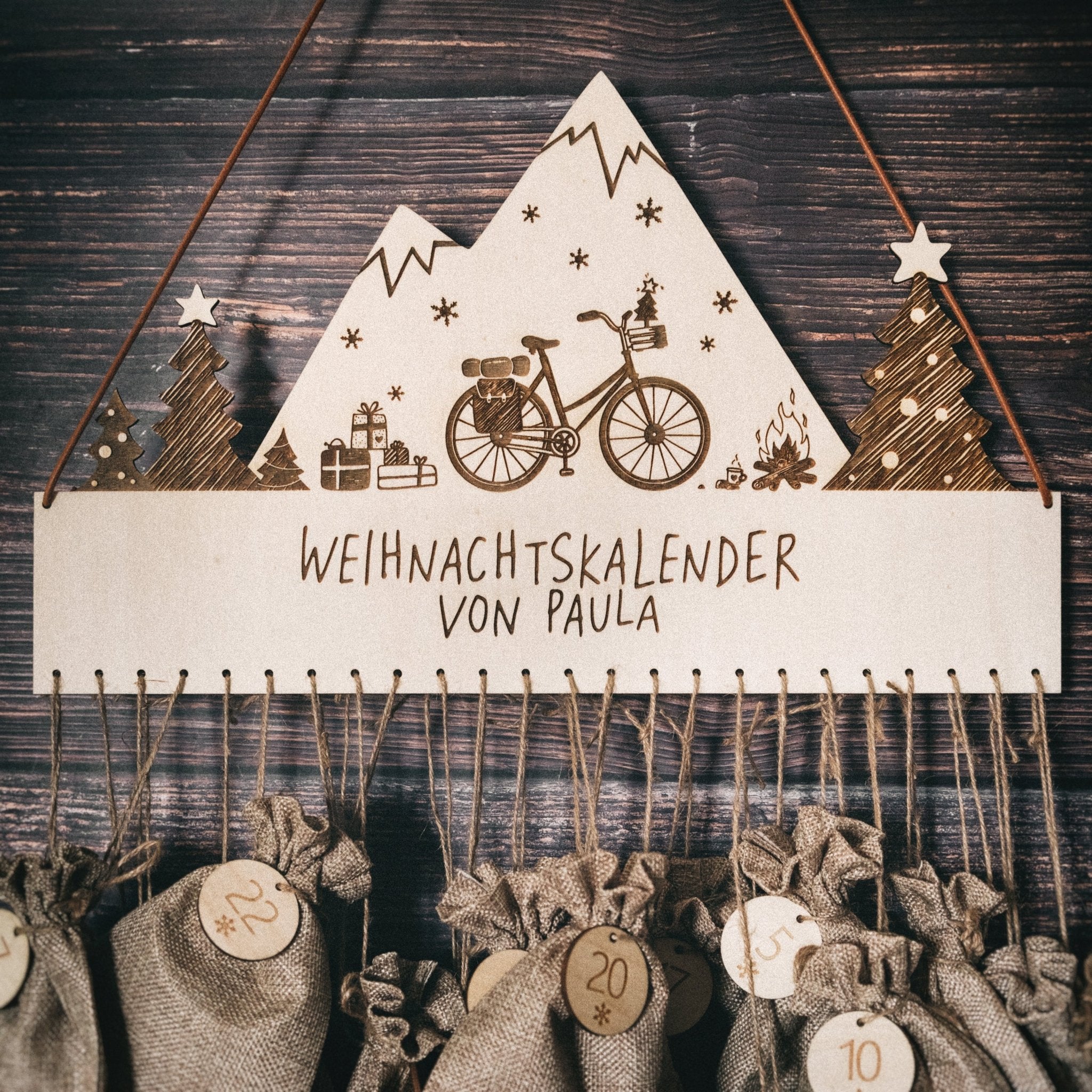 Adventskalender - Fahrrad Landschaft mit Wunschnamen - Abenteuernah