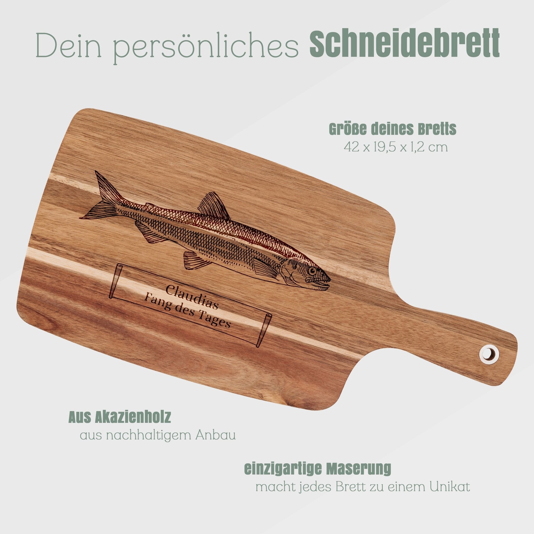 Akazienbrett mit Griff - Fang des Tages - Abenteuernah