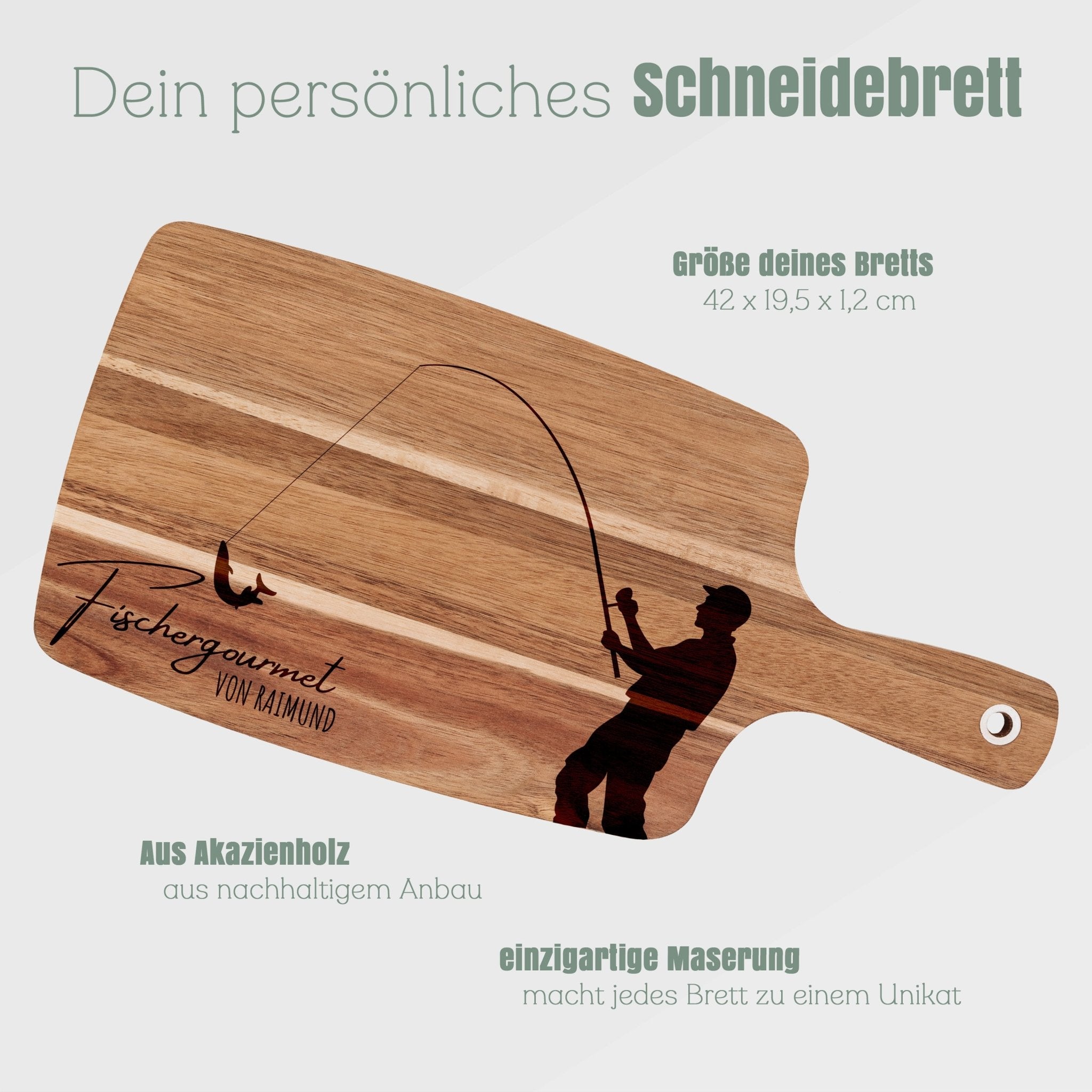 Akazienbrett mit Griff - Fischergourmet - Abenteuernah