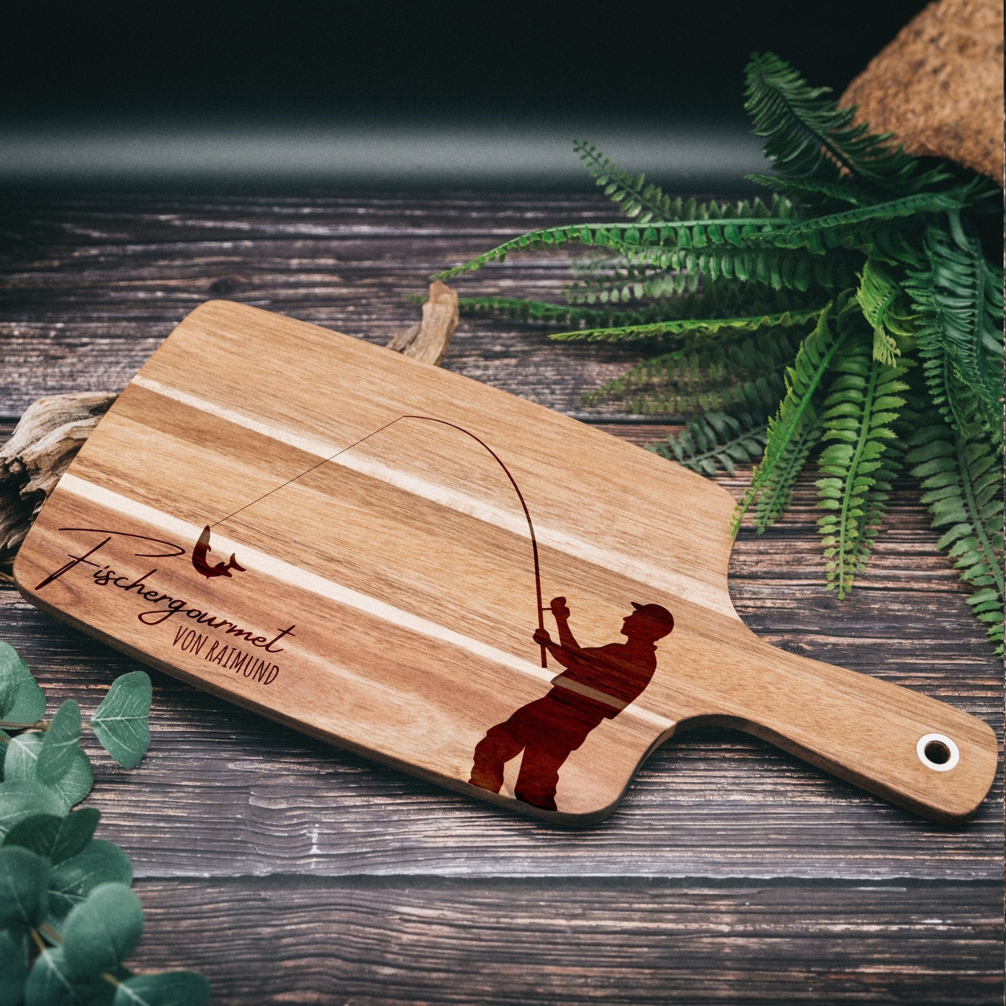 Akazienbrett mit Griff - Fischergourmet - Abenteuernah