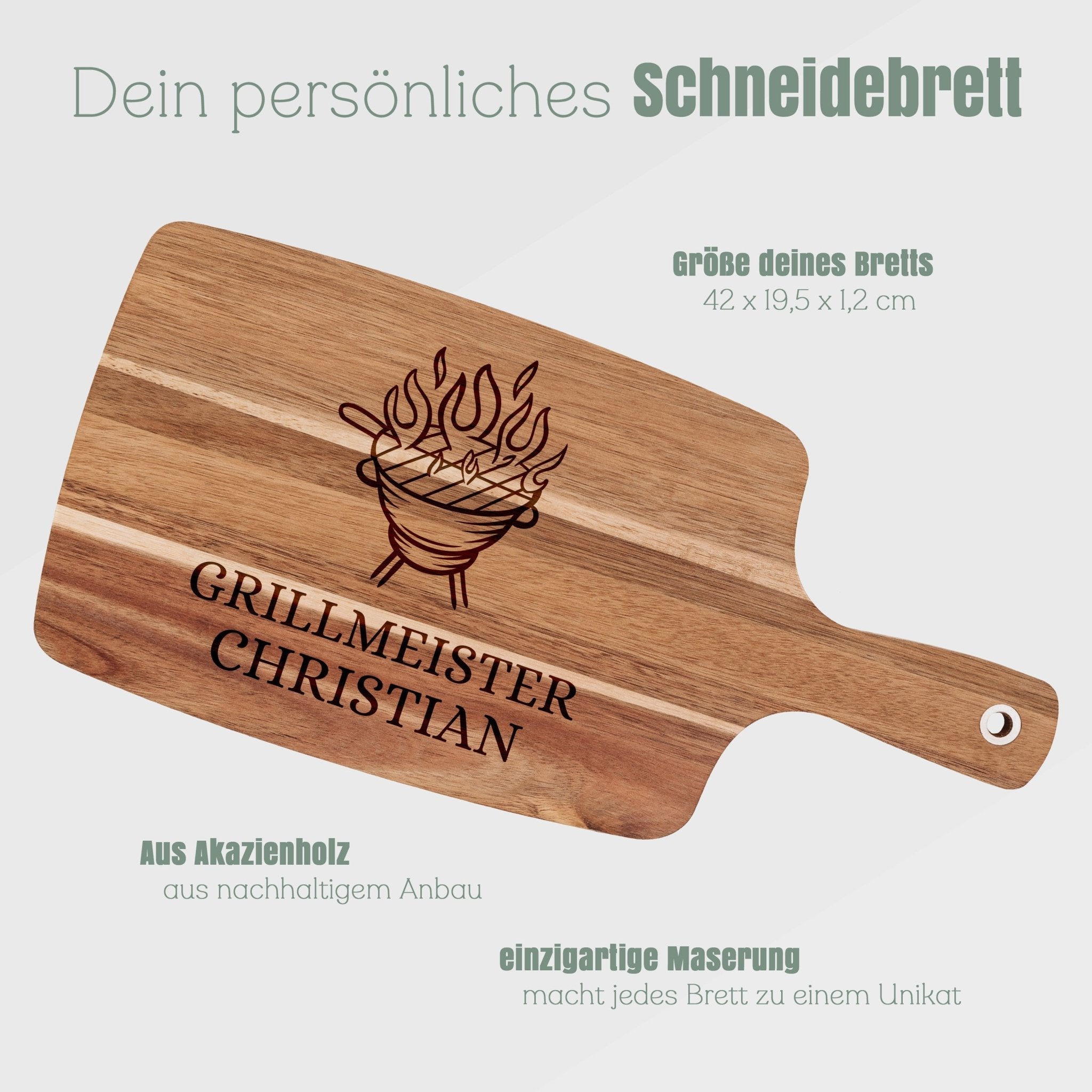 Akazienbrett mit Griff - Grill Grillmeister - Abenteuernah