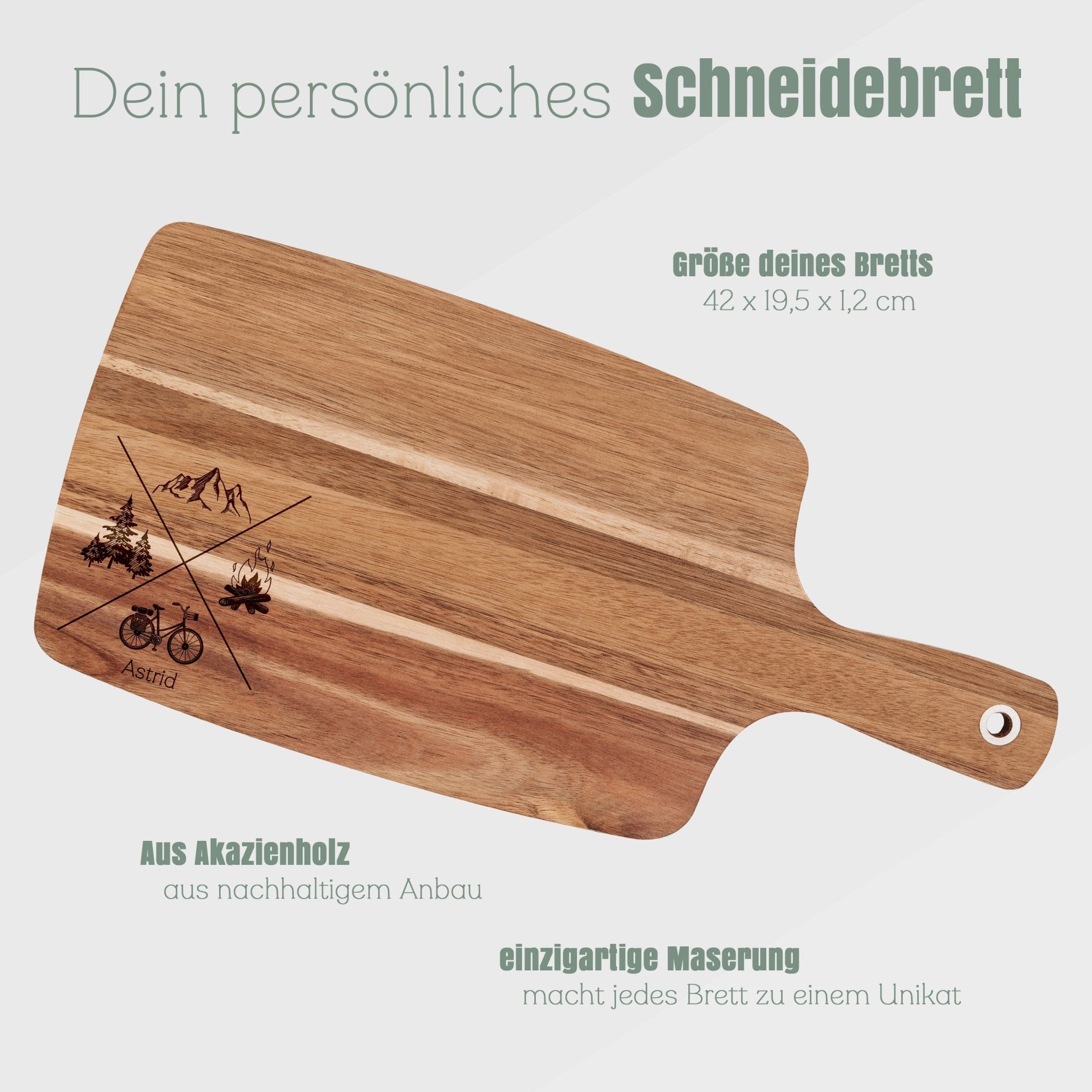 Akazienbrett mit Griff - X - Motiv - Abenteuernah