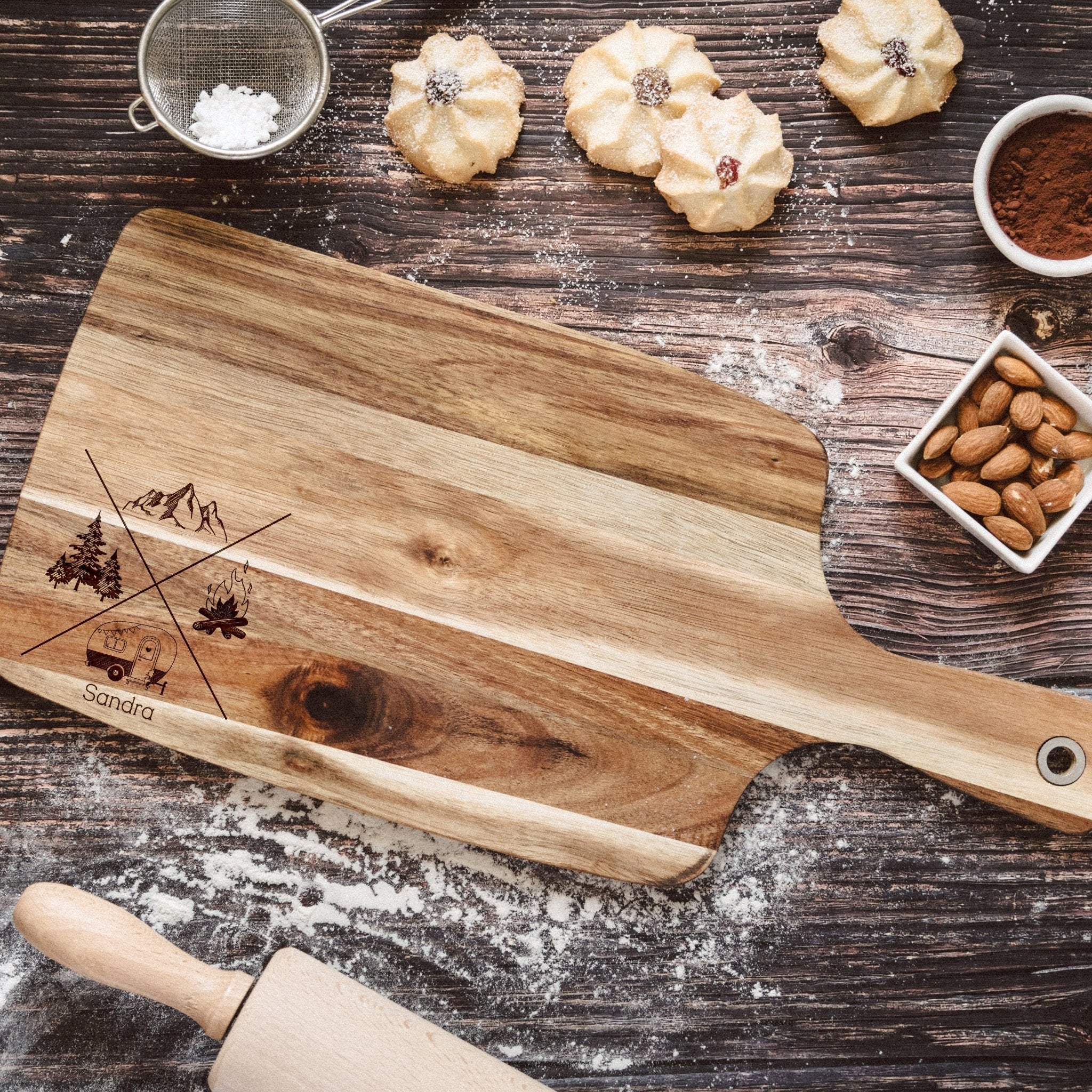 Akazienbrett mit Griff - X - Motiv - Abenteuernah