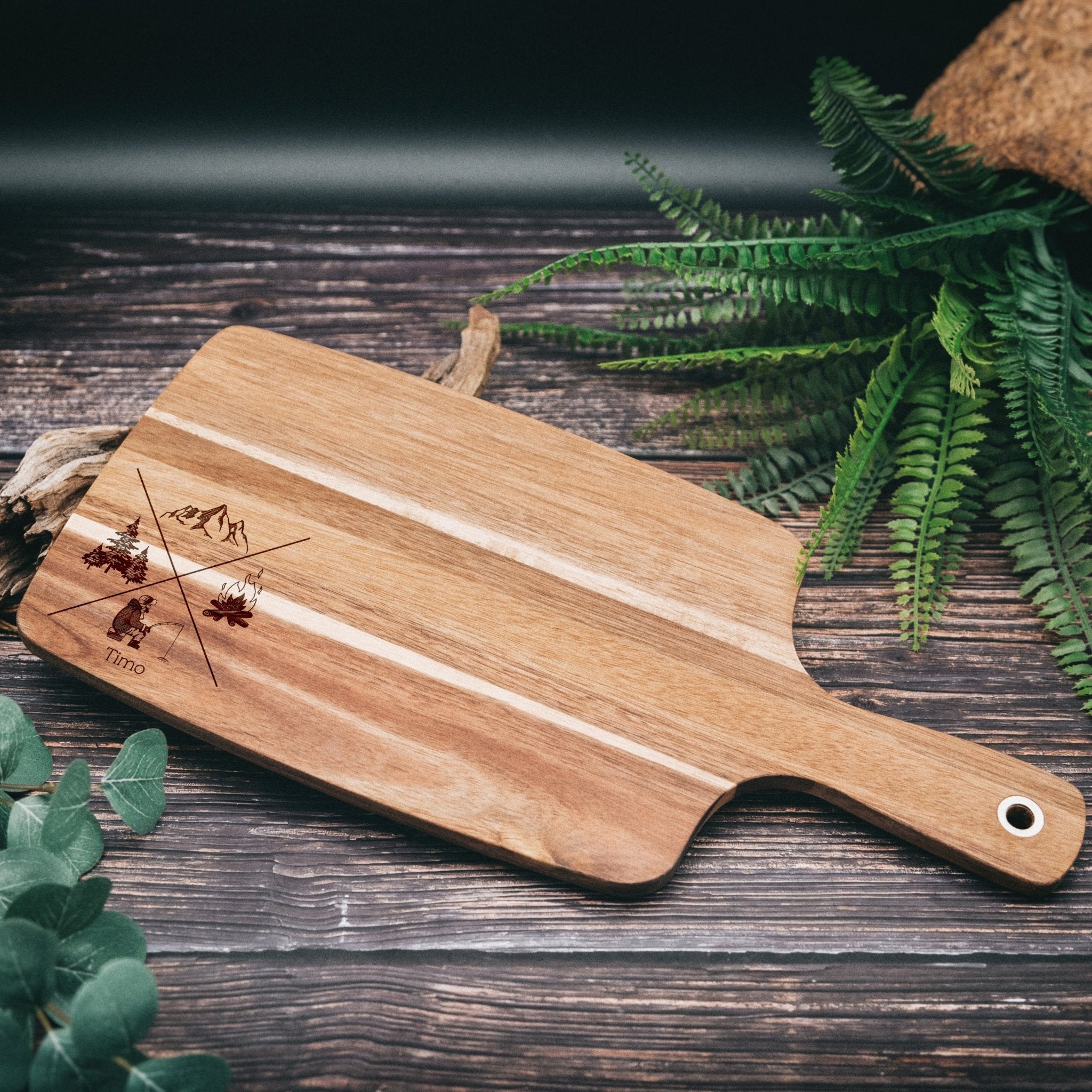 Akazienbrett mit Griff - X - Motiv - Abenteuernah