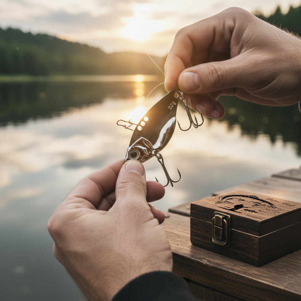 Angelbox mit Haken - Angler mit Fisch - Abenteuernah