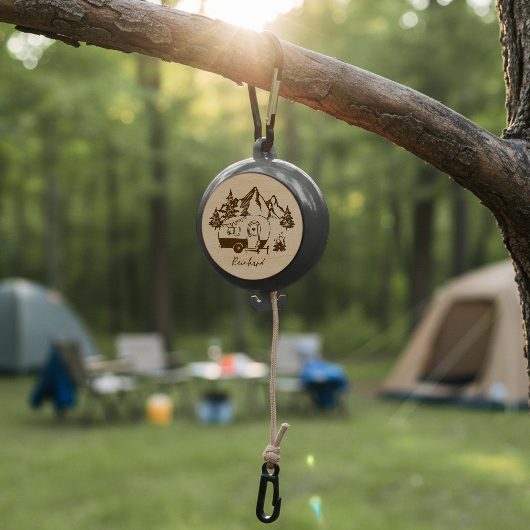 Ausziehbare Wäscheleine mit Campingmotiv - Abenteuernah