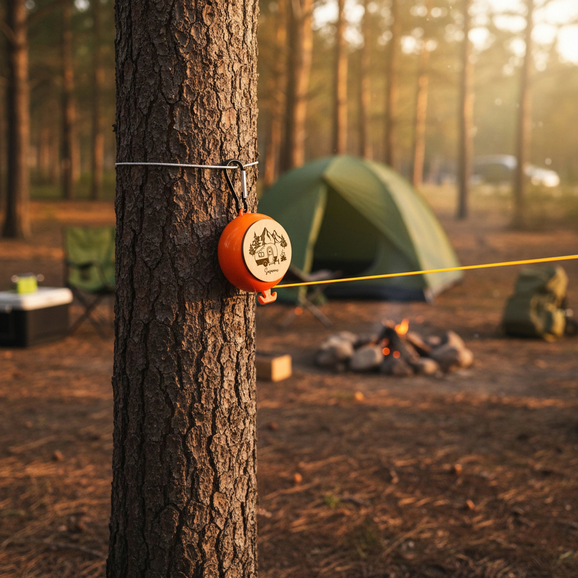 Ausziehbare Wäscheleine mit Campingmotiv - Abenteuernah