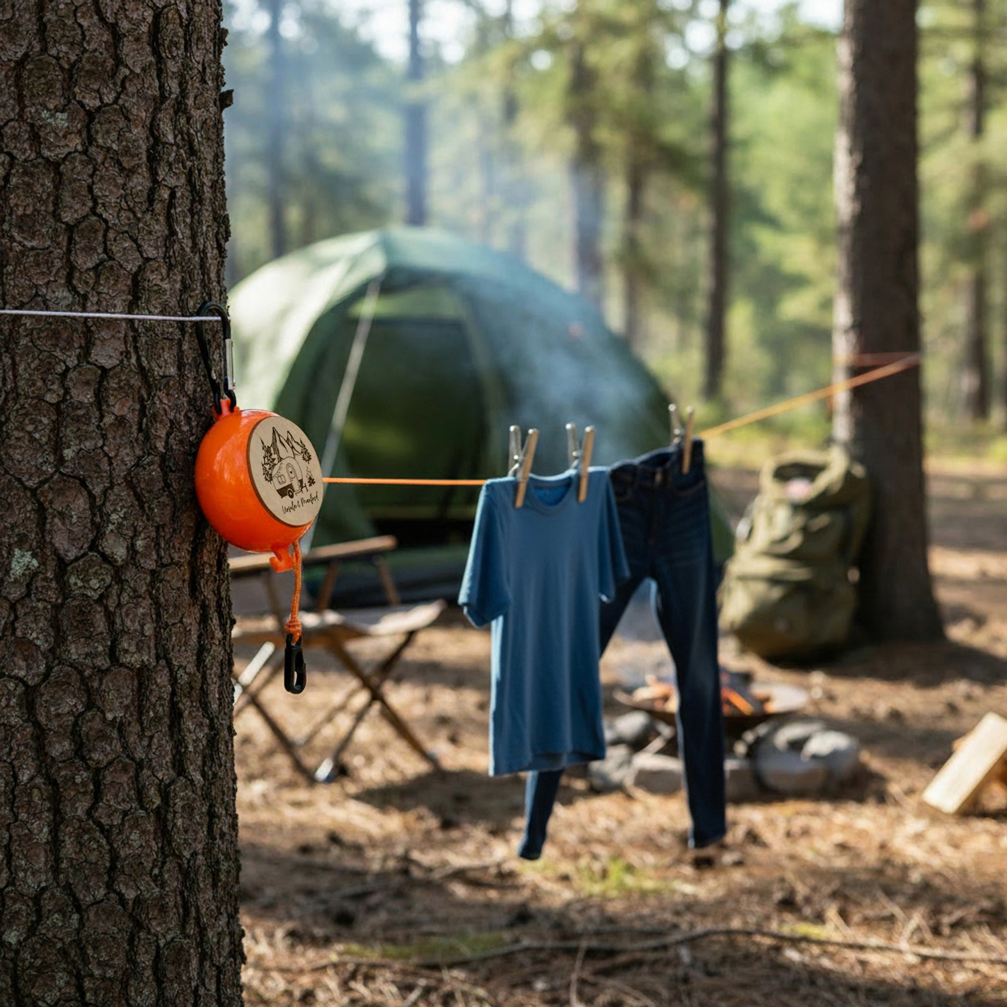 Ausziehbare Wäscheleine mit Campingmotiv - Abenteuernah