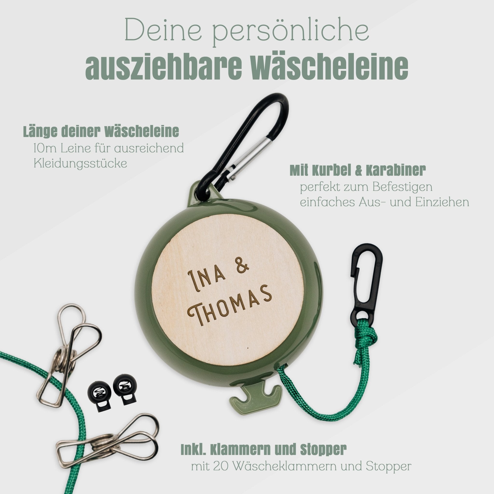 Ausziehbare Wäscheleine mit Wunschname - Abenteuernah