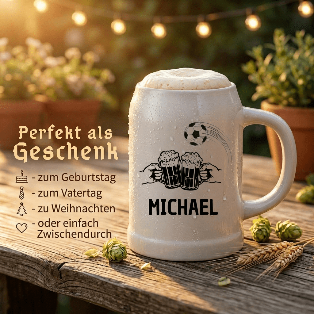 Bierkrug Keramik personalisiert - Fußball - Abenteuernah