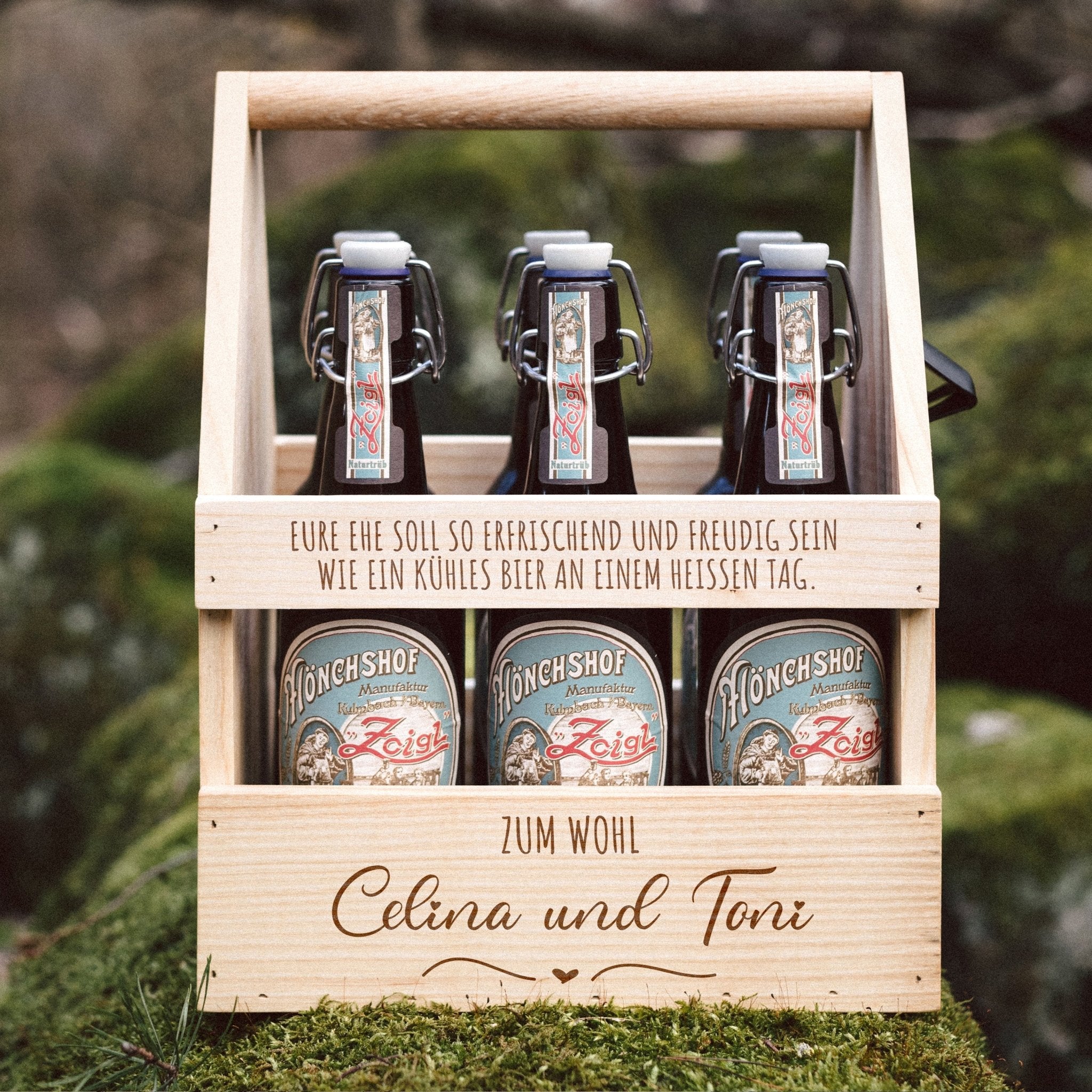 Bierträger Holz - Erfrischende Ehe - Abenteuernah
