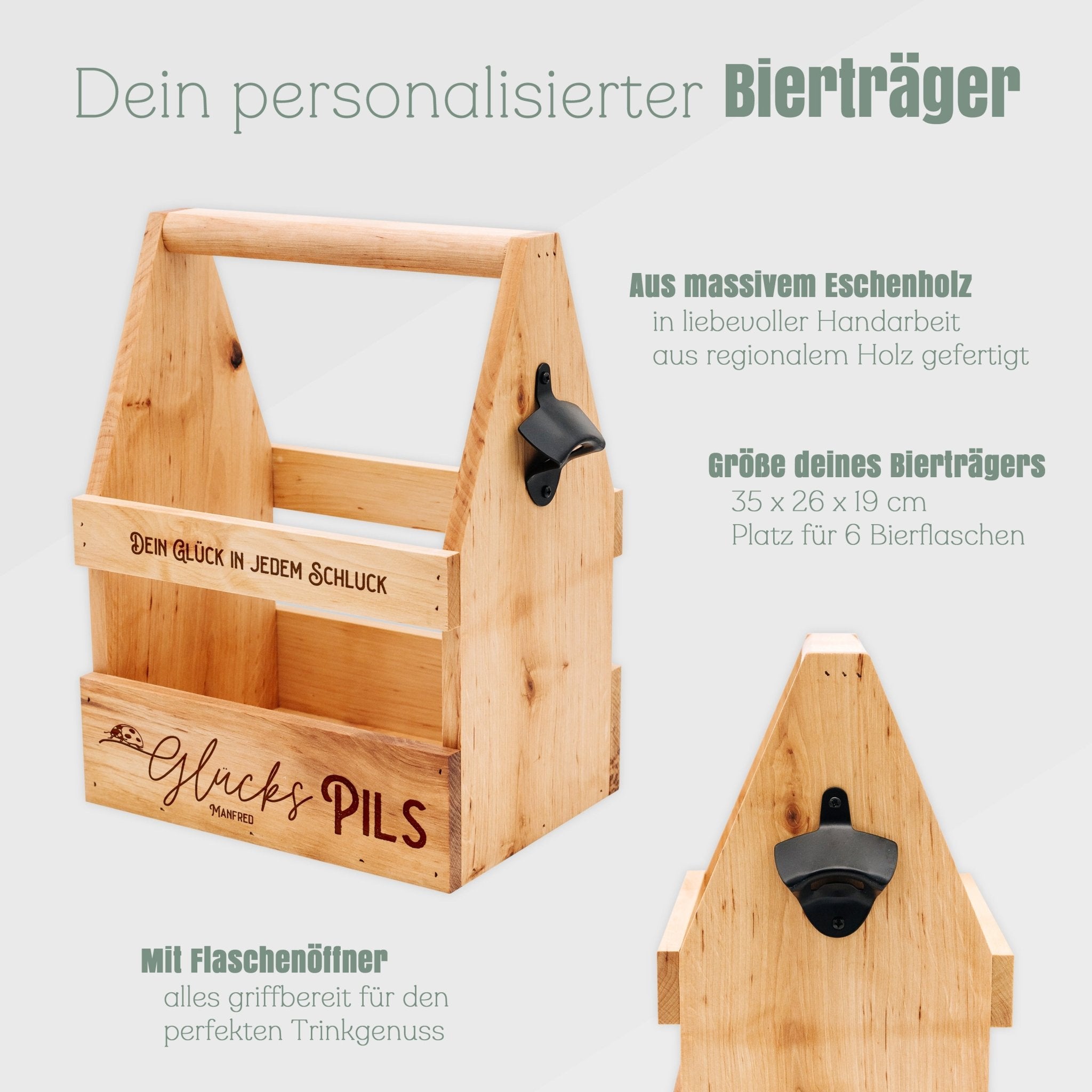 Bierträger Holz - Glückspils - Abenteuernah
