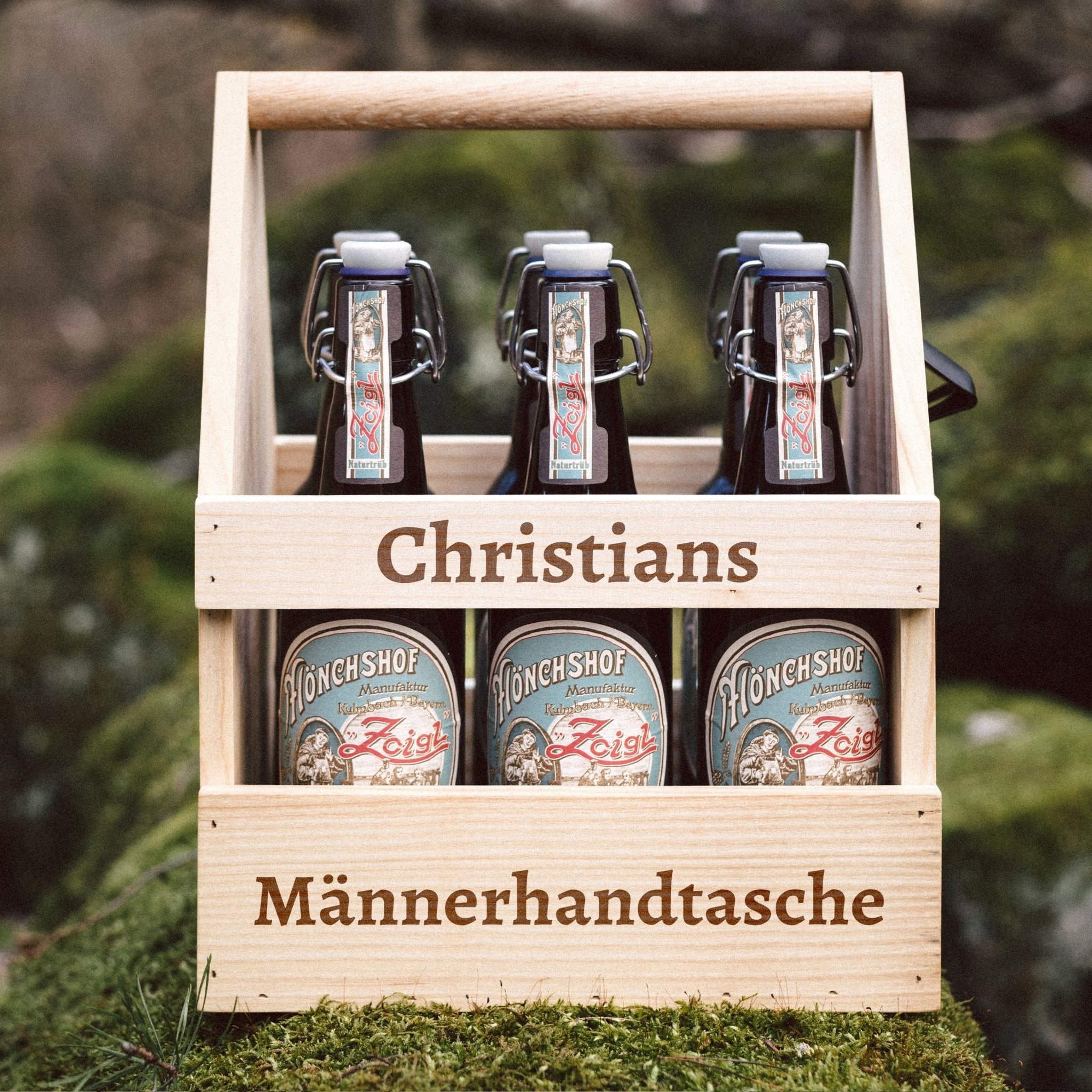 Bierträger Holz - Männerhandtasche mit Name - Abenteuernah