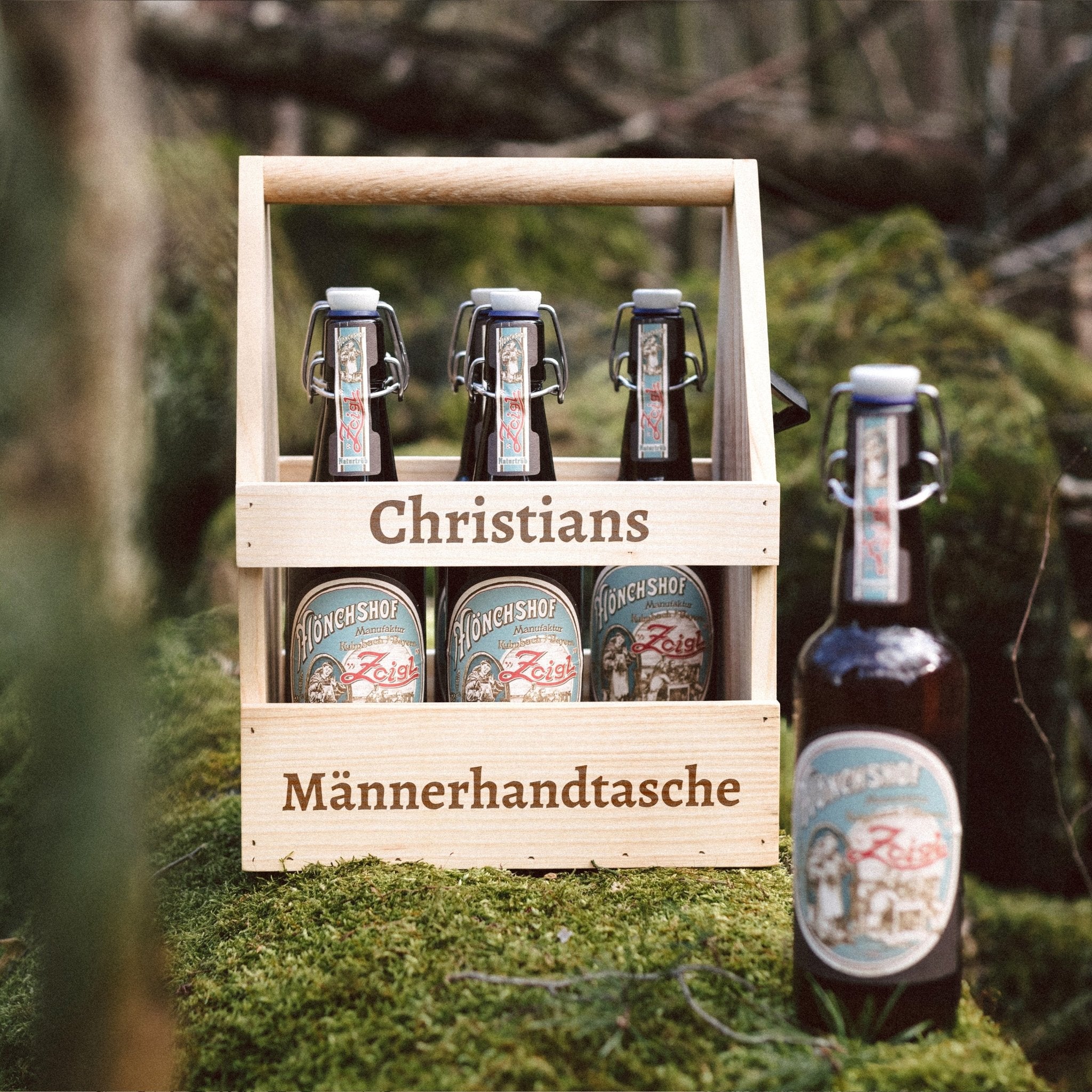 Bierträger Holz - Männerhandtasche mit Name - Abenteuernah