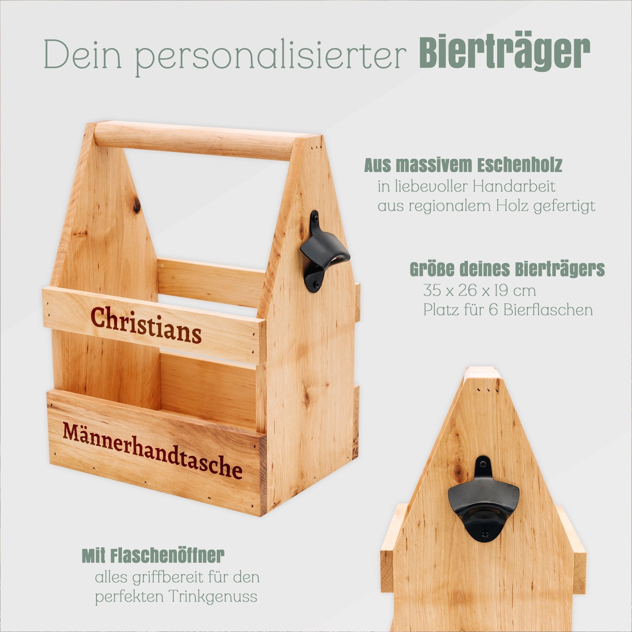 Bierträger Holz - Männerhandtasche mit Name - Abenteuernah