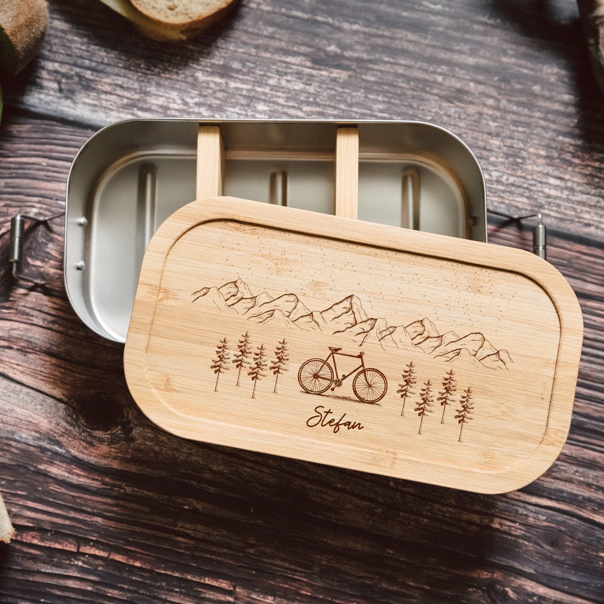 Brotdose Edelstahl - Fahrrad Berge - Abenteuernah