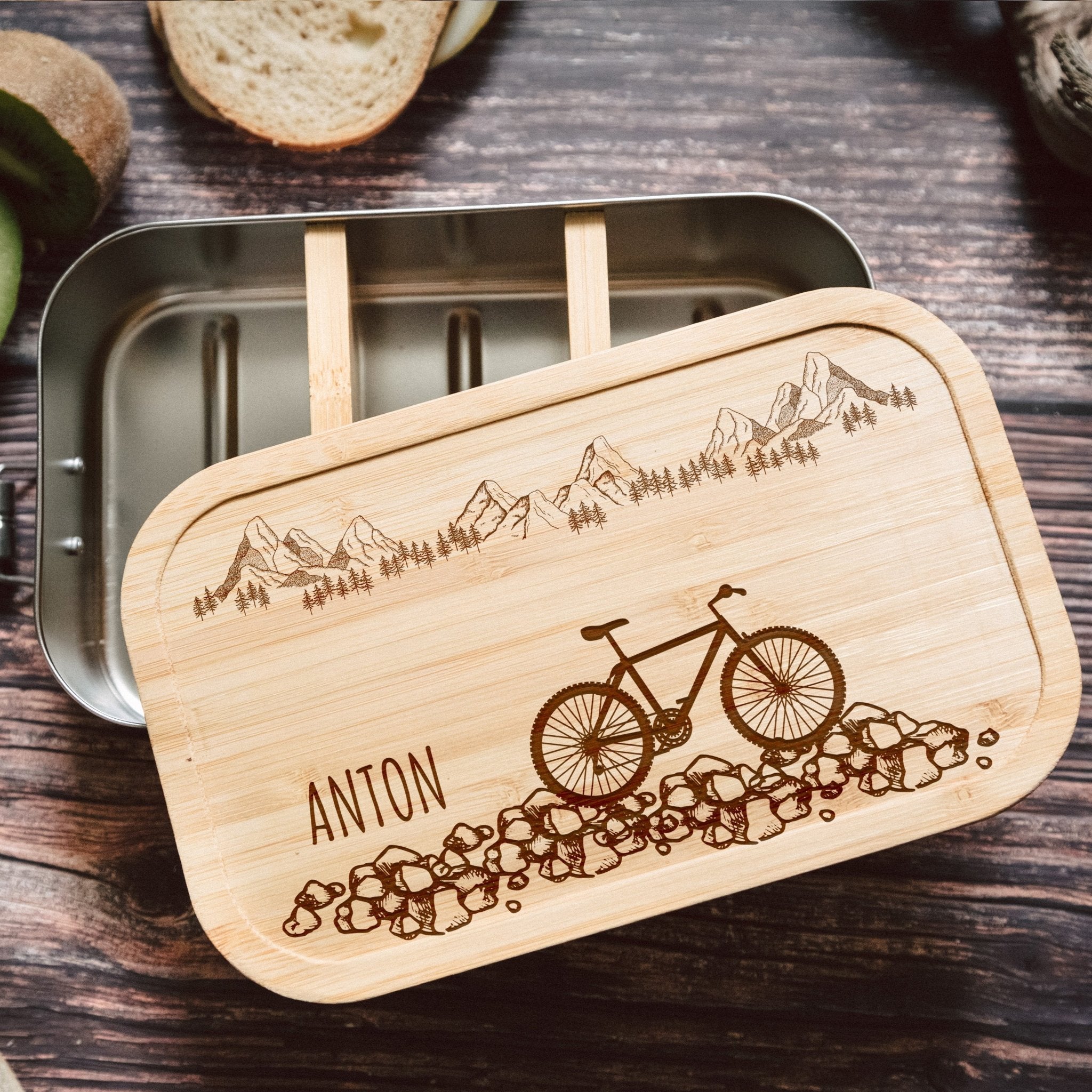 Brotdose Edelstahl - Fahrrad Kieselsteine - Abenteuernah