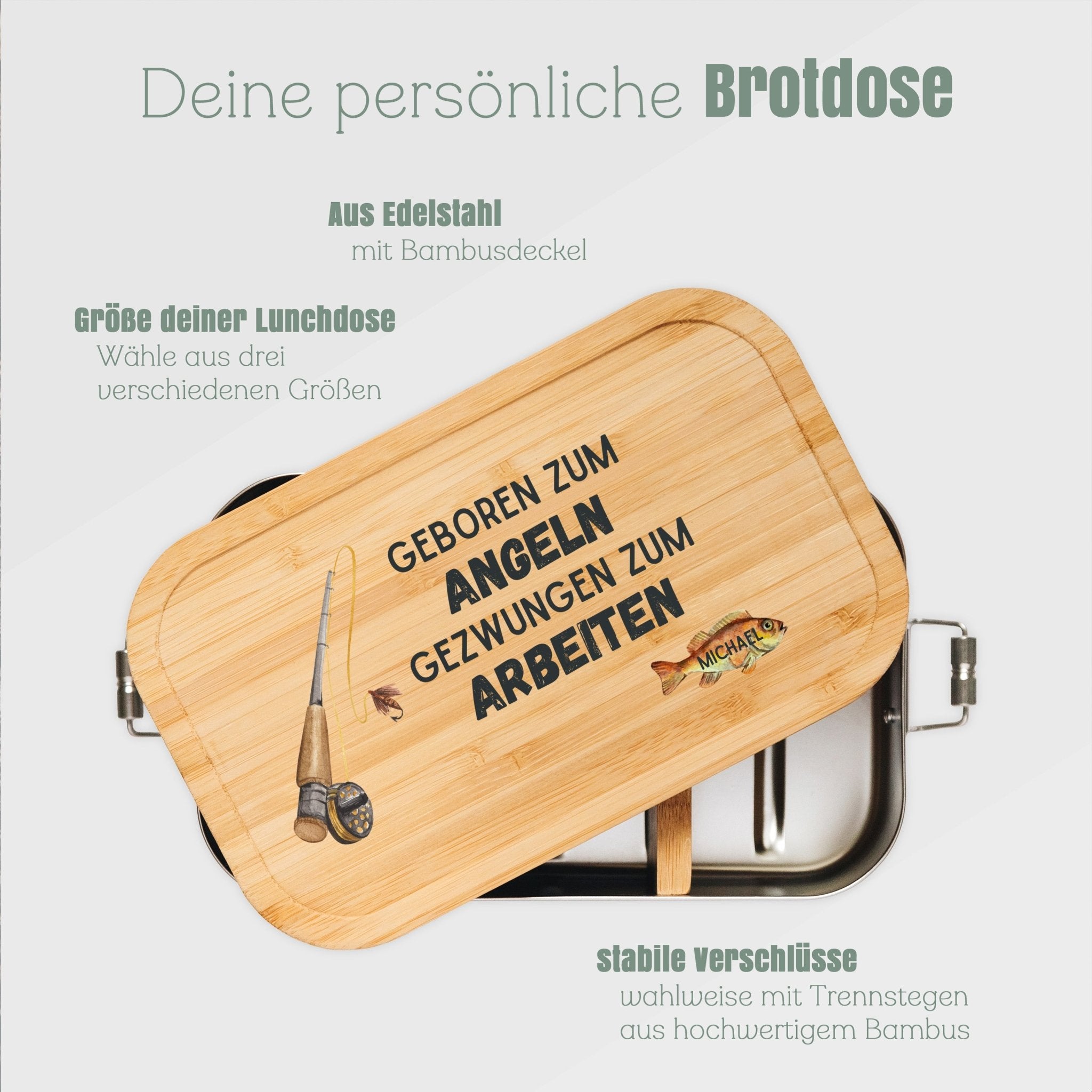 Brotdose Edelstahl - Geboren zum Angeln farbig - Abenteuernah