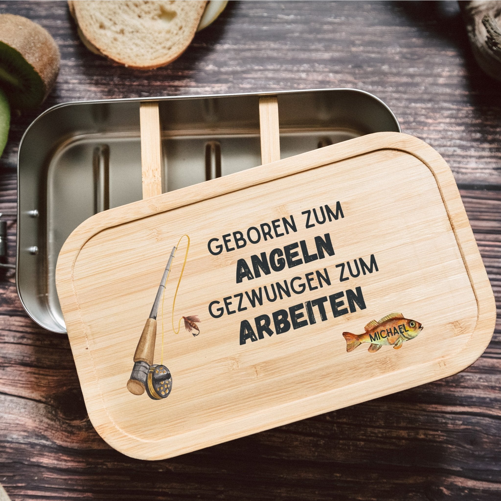 Brotdose Edelstahl - Geboren zum Angeln farbig - Abenteuernah