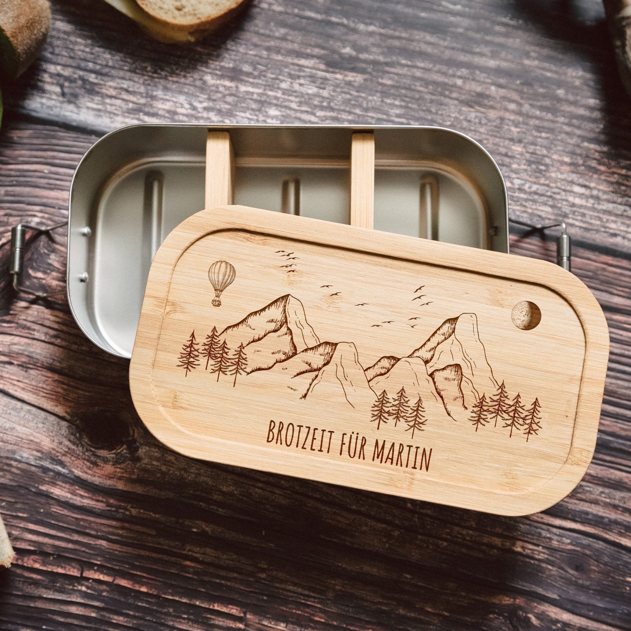 Brotdose Edelstahl - Heißluftballon Berge Mond - Abenteuernah