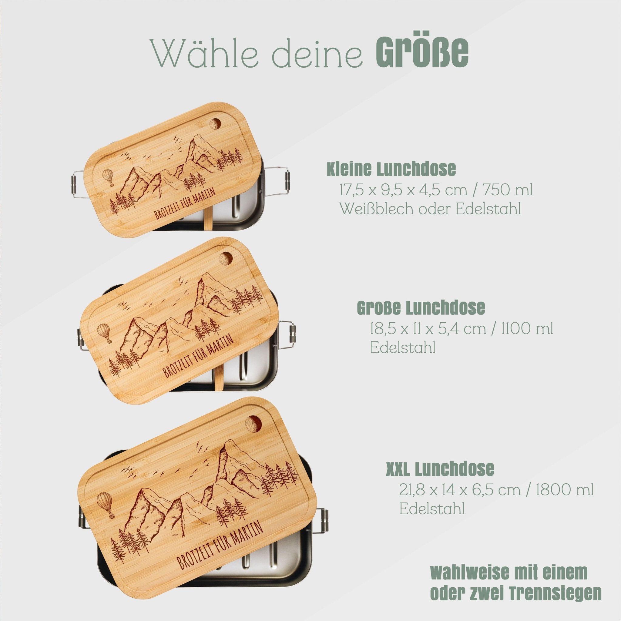 Brotdose Edelstahl - Heißluftballon Berge Mond - Abenteuernah