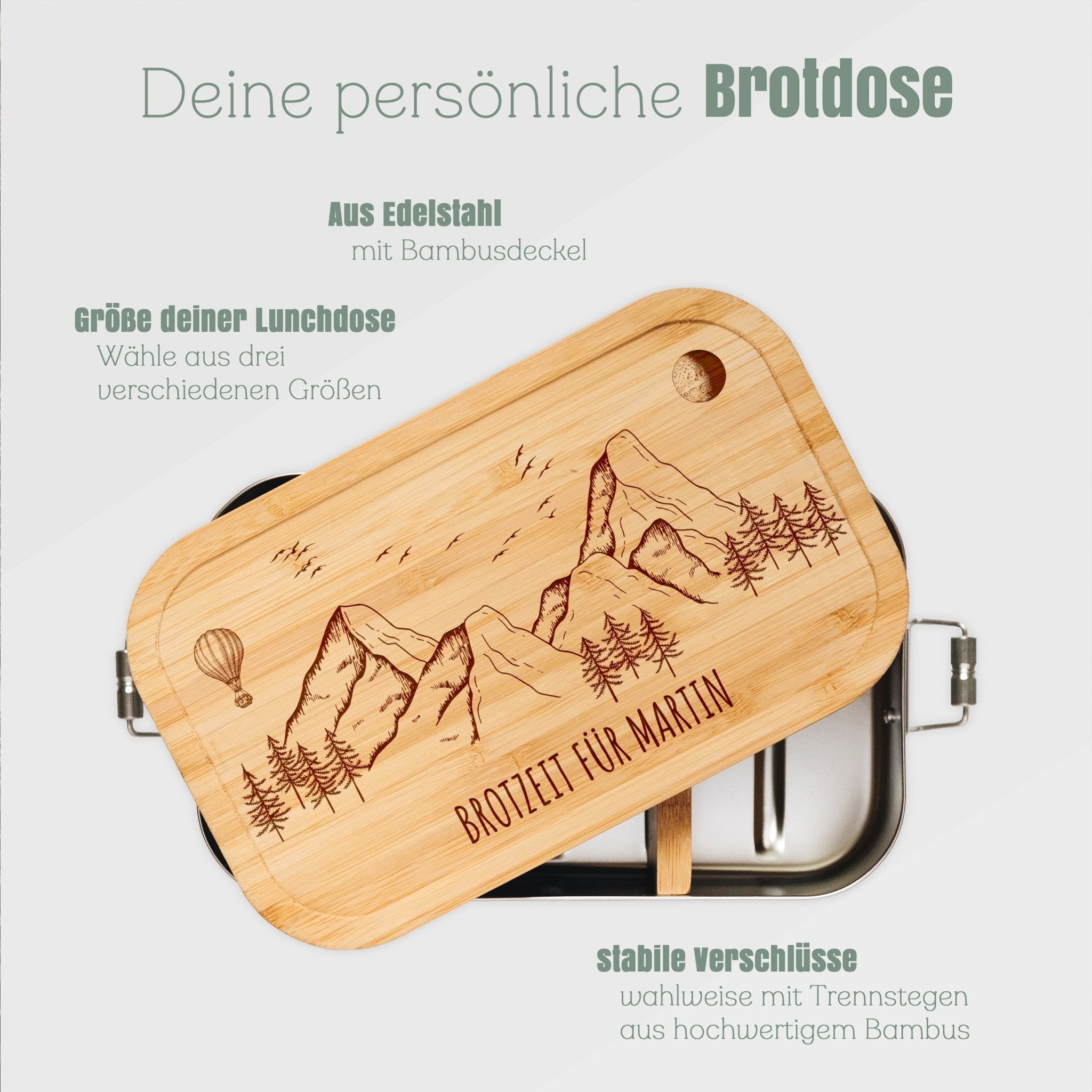 Brotdose Edelstahl - Heißluftballon Berge Mond - Abenteuernah