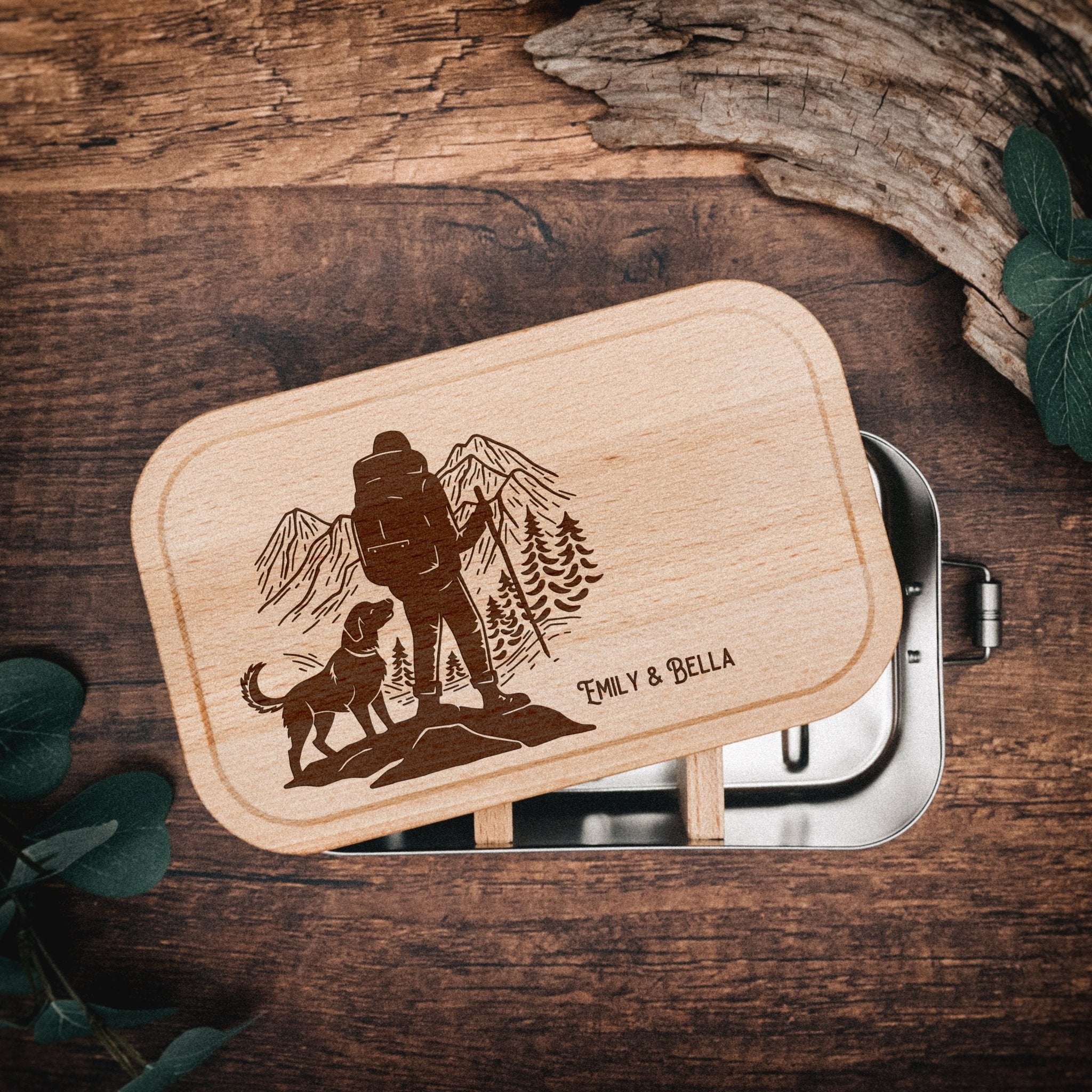 Brotdose Edelstahl mit Buchendeckel - Wanderbuddy - Abenteuernah