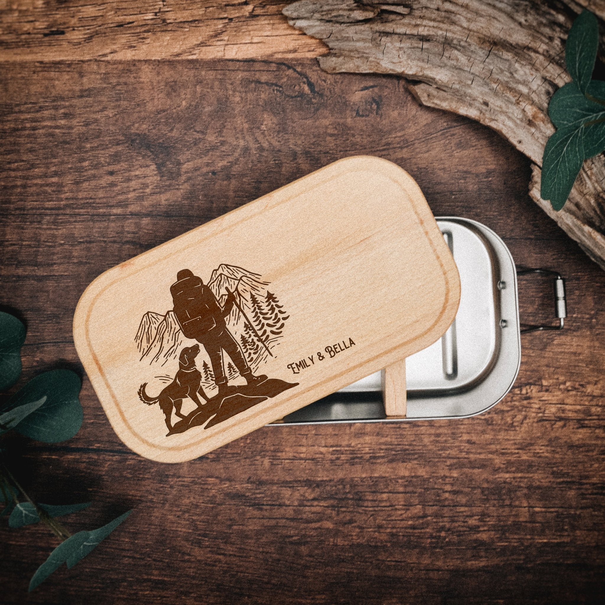 Brotdose Edelstahl mit Buchendeckel - Wanderbuddy - Abenteuernah