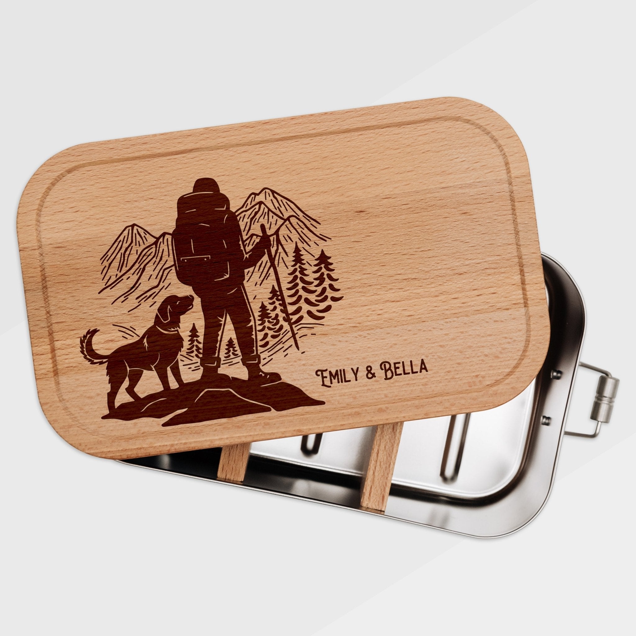 Brotdose Edelstahl mit Buchendeckel - Wanderbuddy - Abenteuernah