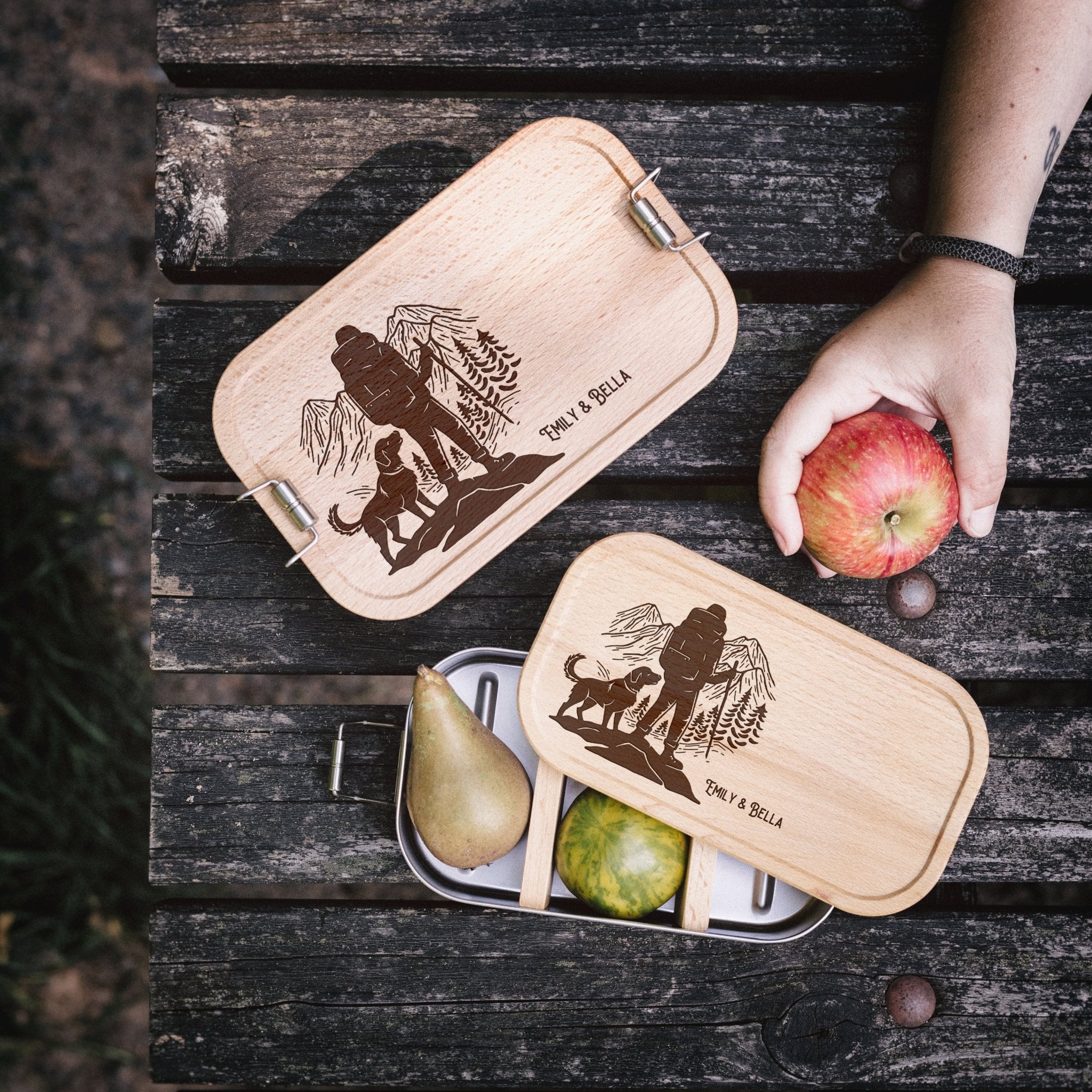 Brotdose Edelstahl mit Buchendeckel - Wanderbuddy - Abenteuernah