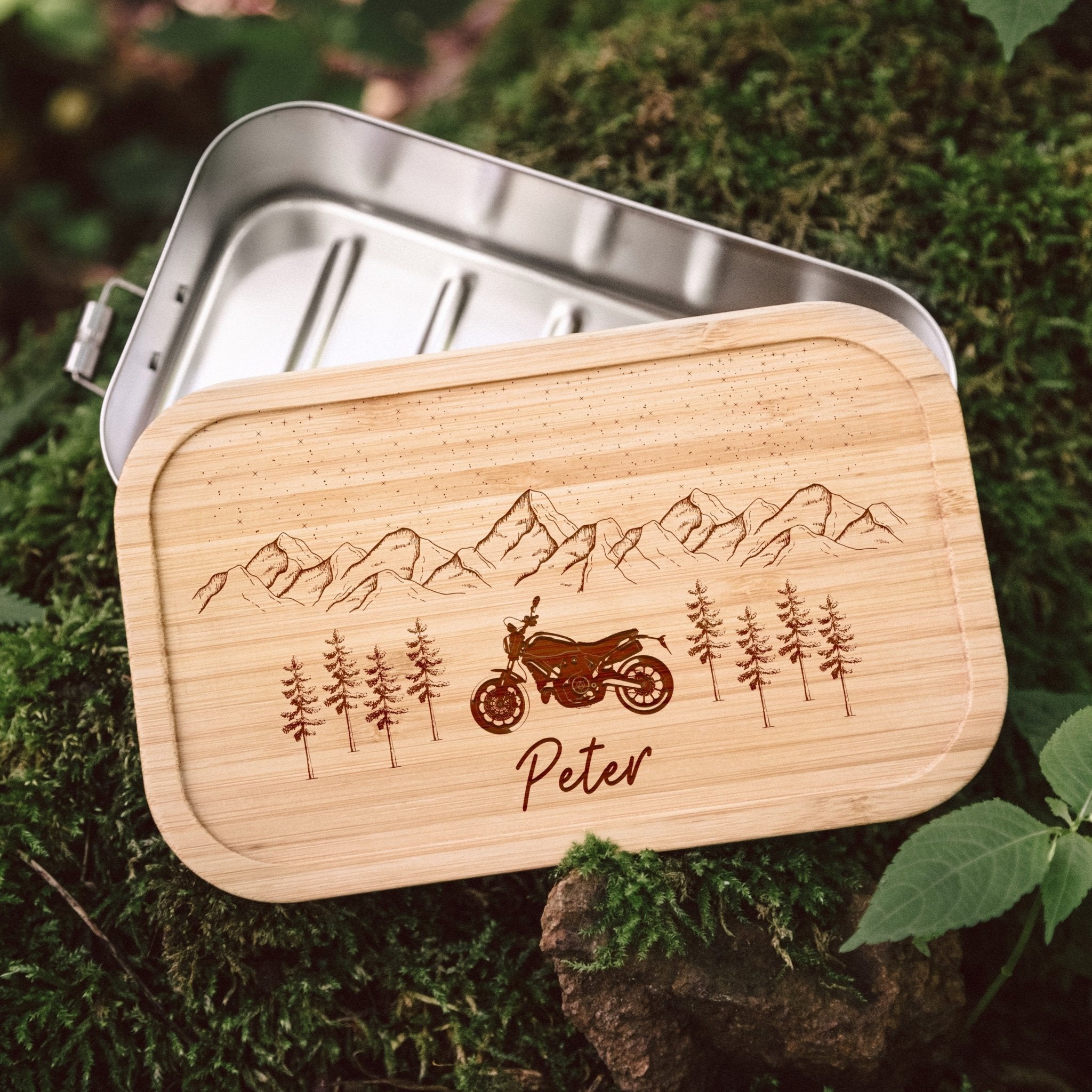 Brotdose Edelstahl - Motorrad Berge - Abenteuernah