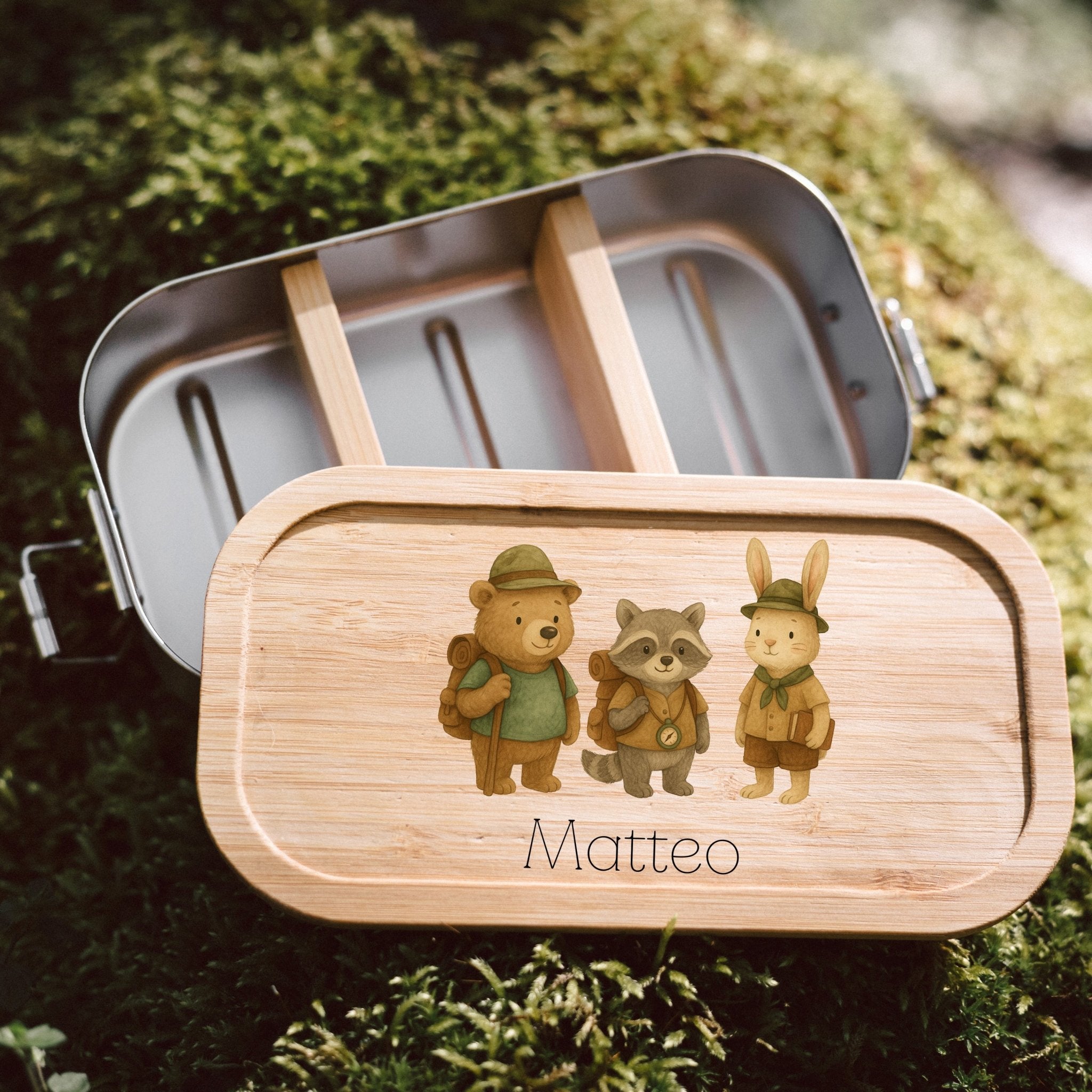 Brotdose Edelstahl - Pfadfinder Tiere Trio farbig - Abenteuernah