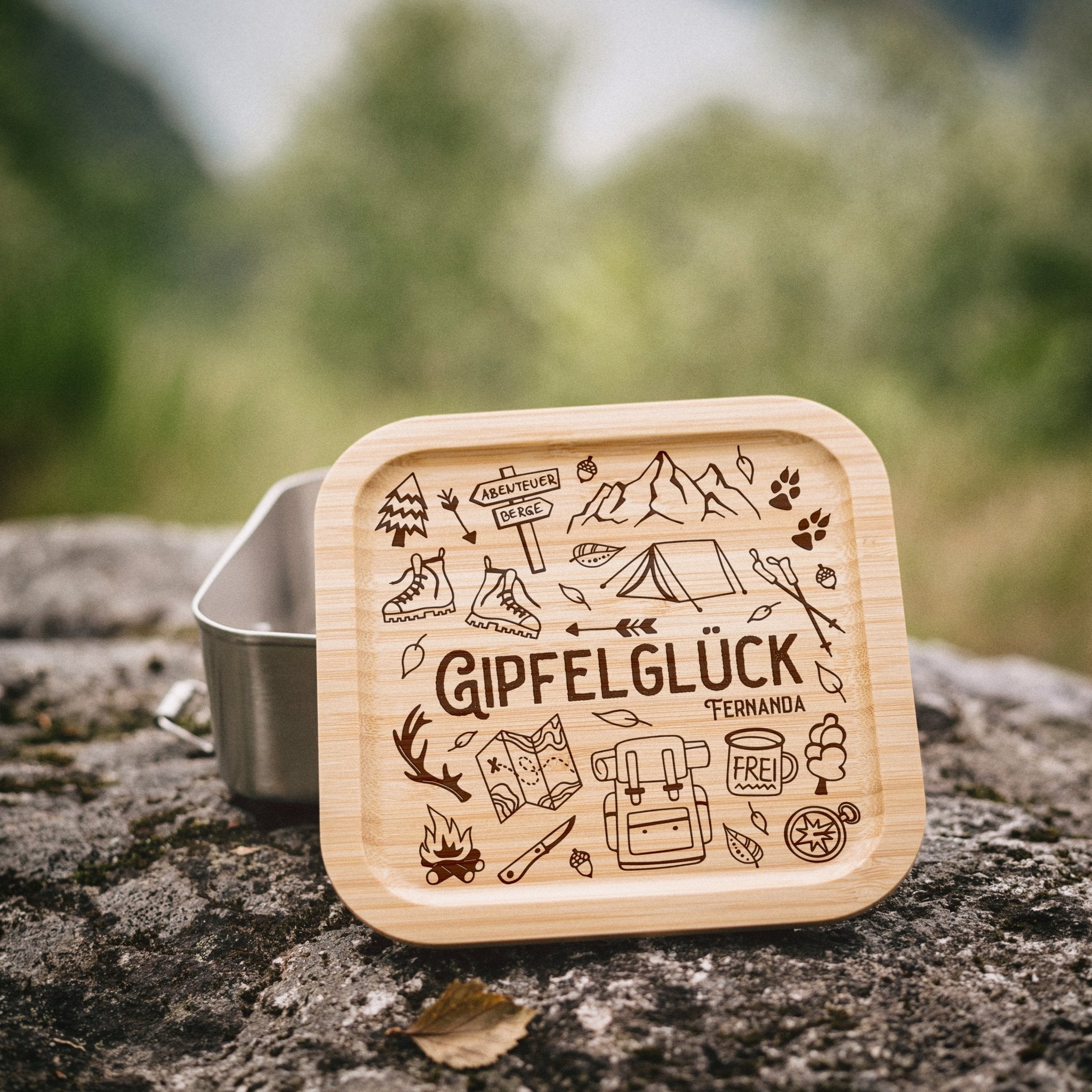 Brotdose Edelstahl quadratisch - Gipfelglück/Meerzeit - Abenteuernah