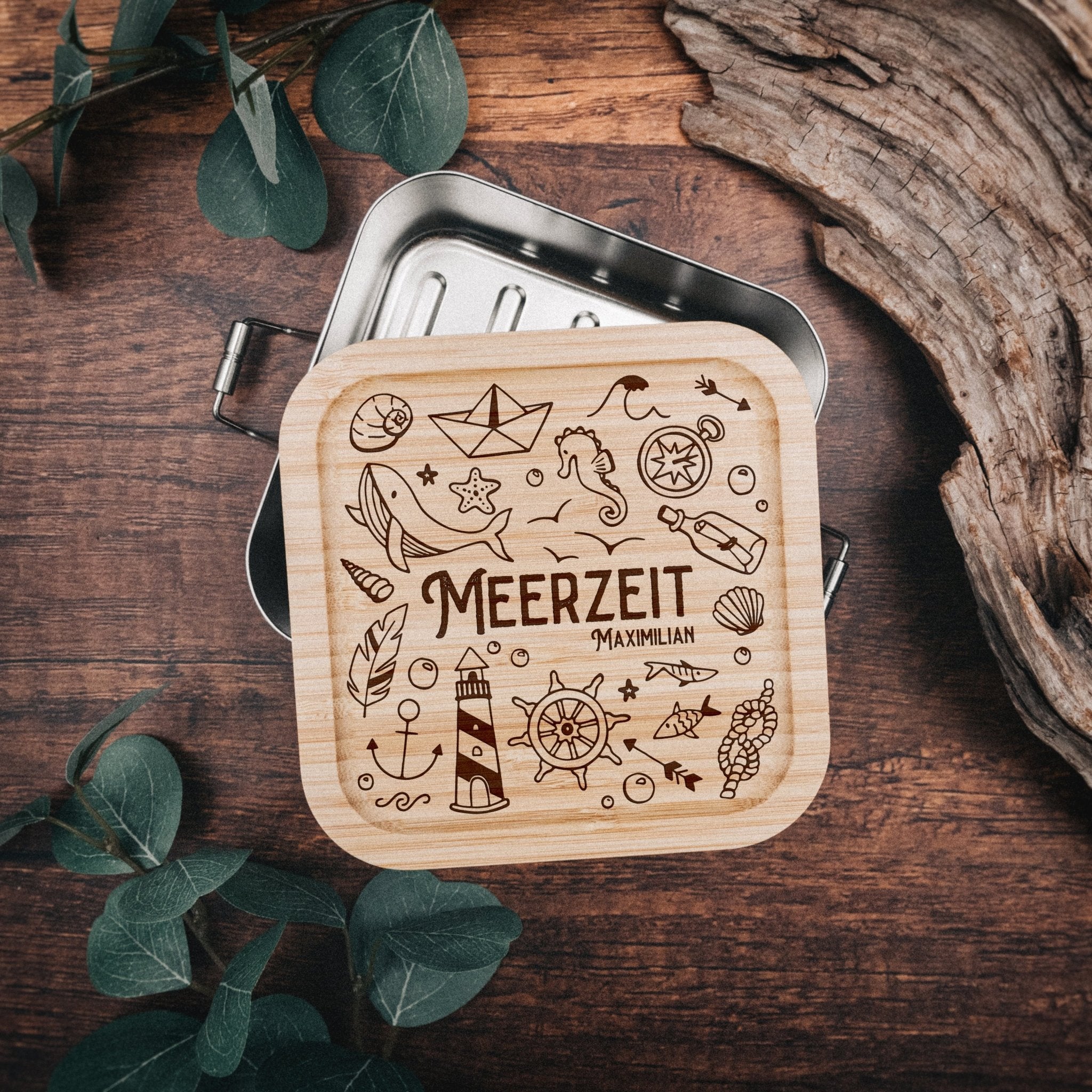 Brotdose Edelstahl quadratisch - Gipfelglück/Meerzeit - Abenteuernah