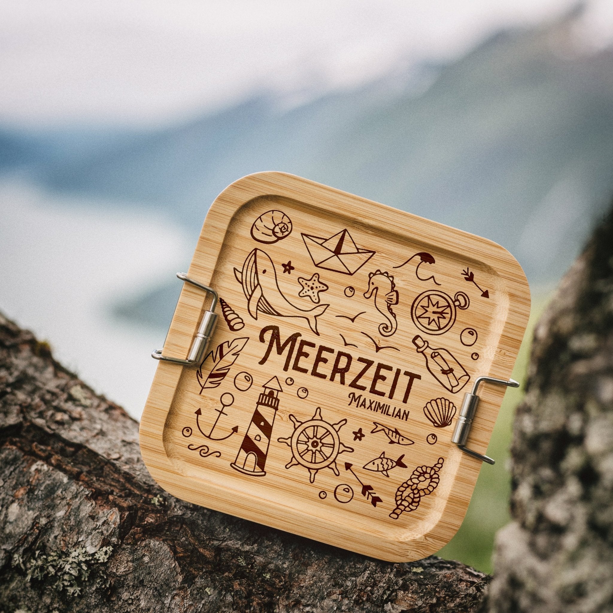 Brotdose Edelstahl quadratisch - Gipfelglück/Meerzeit - Abenteuernah