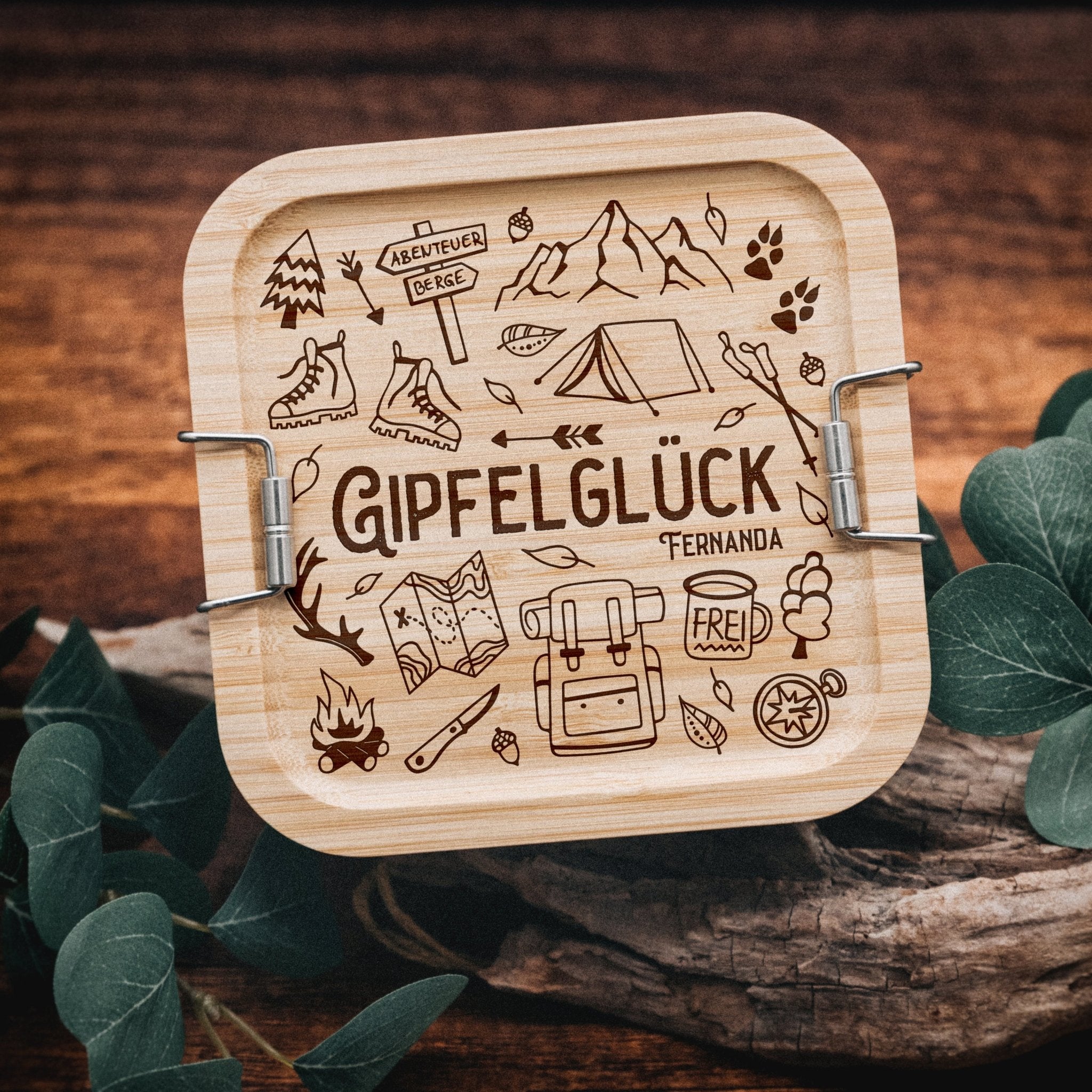 Brotdose Edelstahl quadratisch - Gipfelglück/Meerzeit - Abenteuernah