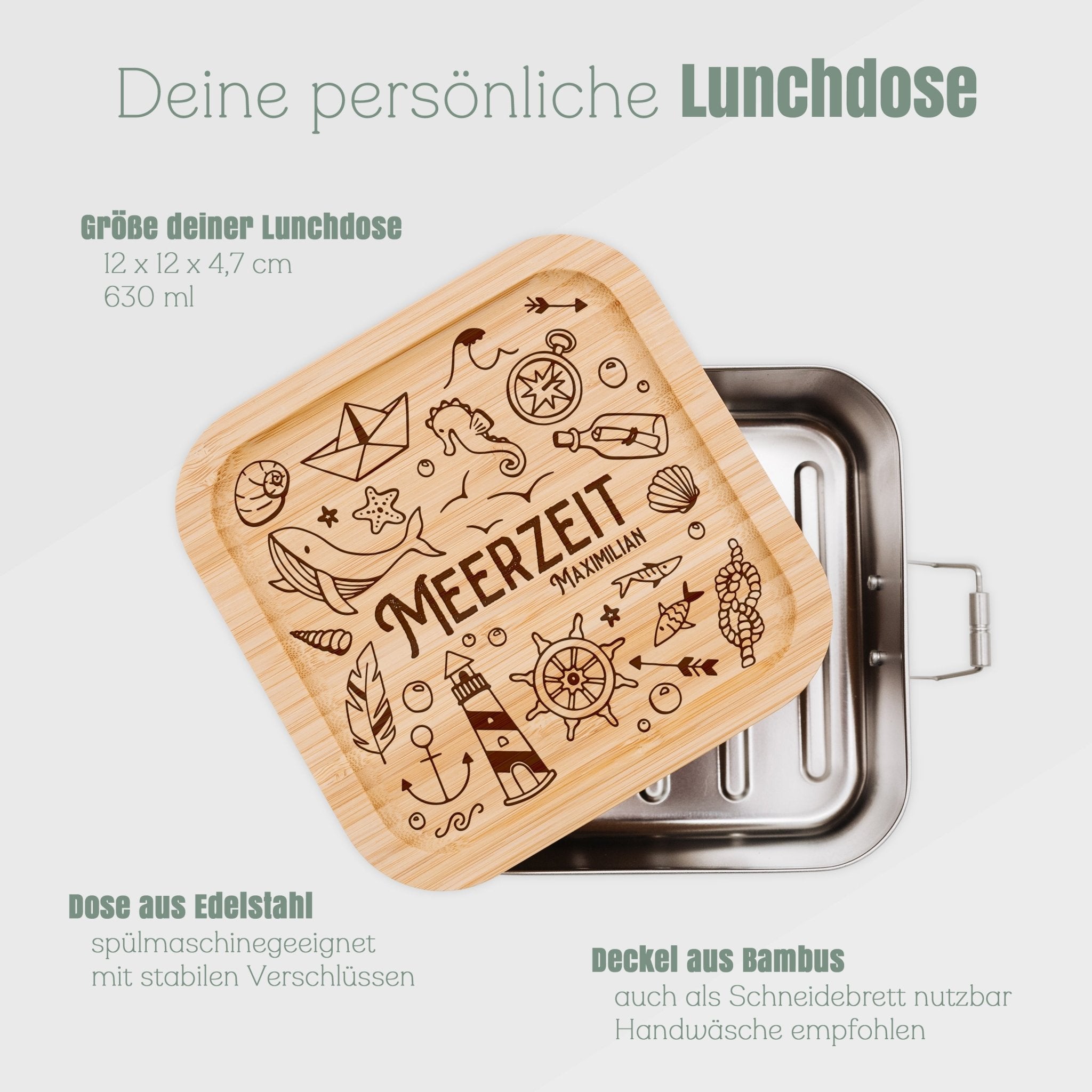 Brotdose Edelstahl quadratisch - Gipfelglück/Meerzeit - Abenteuernah