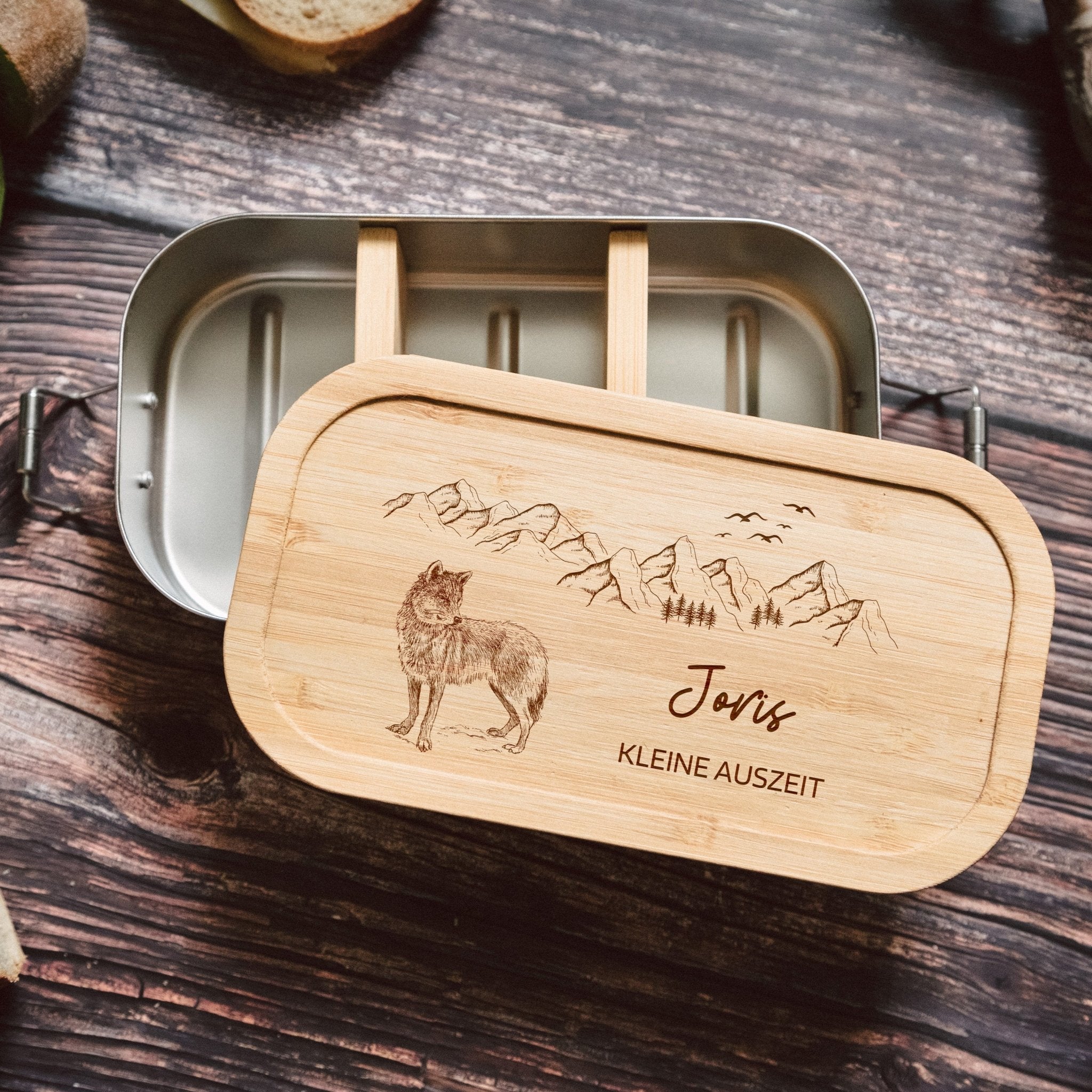 Brotdose Edelstahl - Wolf Berge - Abenteuernah