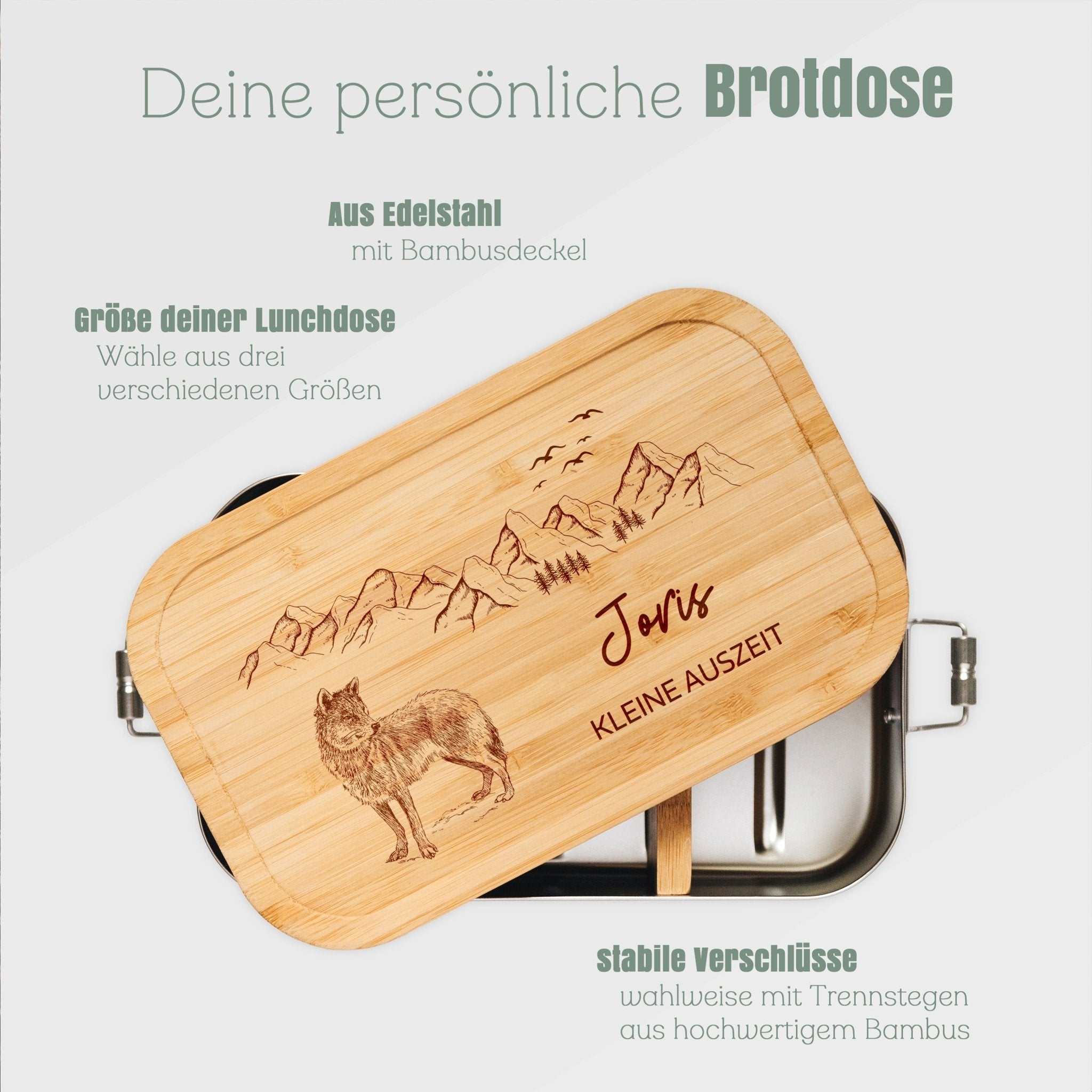 Brotdose Edelstahl - Wolf Berge - Abenteuernah