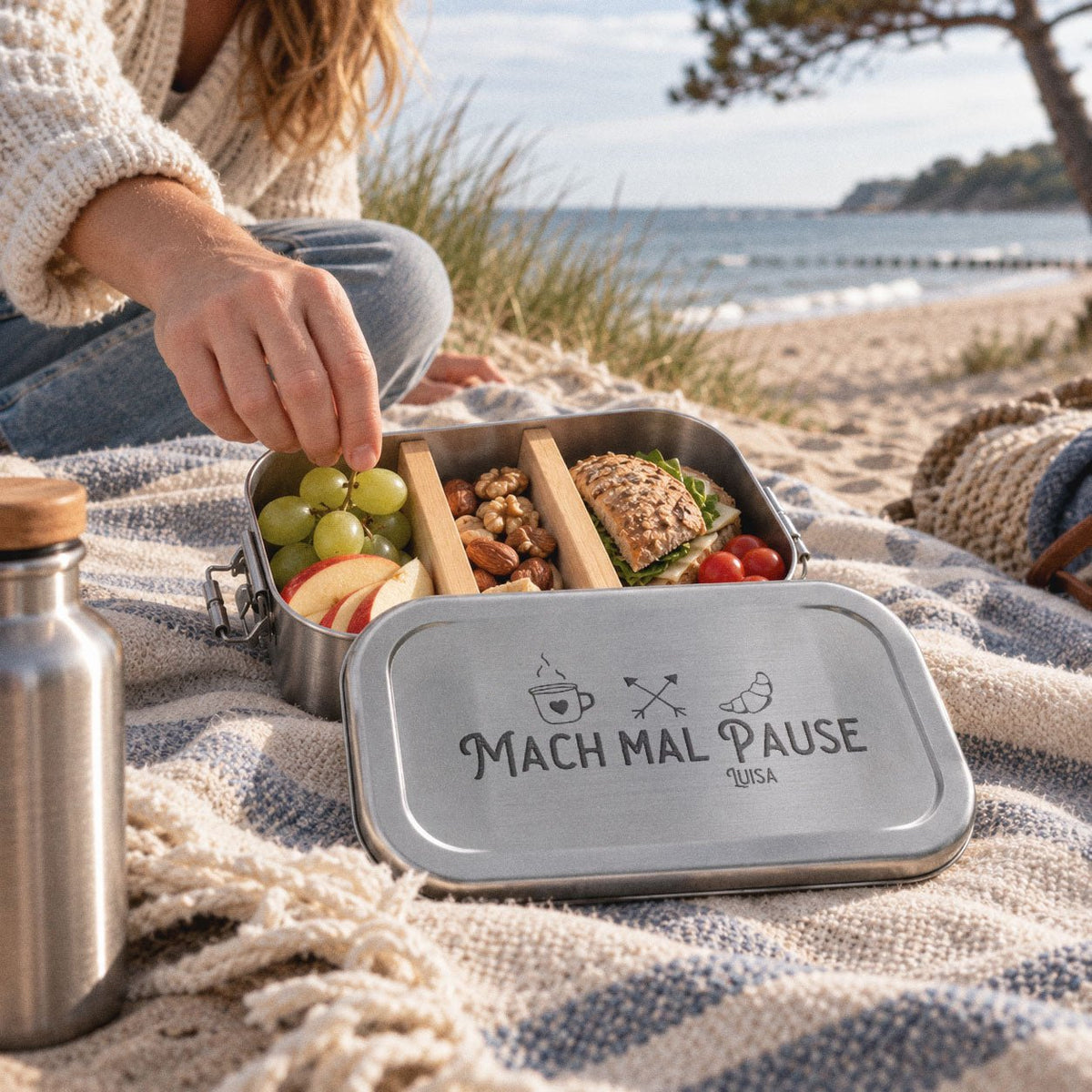 Brotdose Volledelstahl silber - Mach mal Pause - Abenteuernah