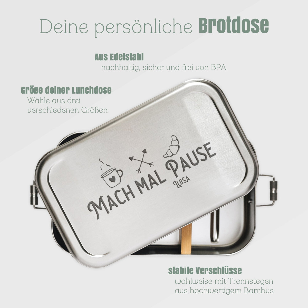 Brotdose Volledelstahl silber - Mach mal Pause - Abenteuernah